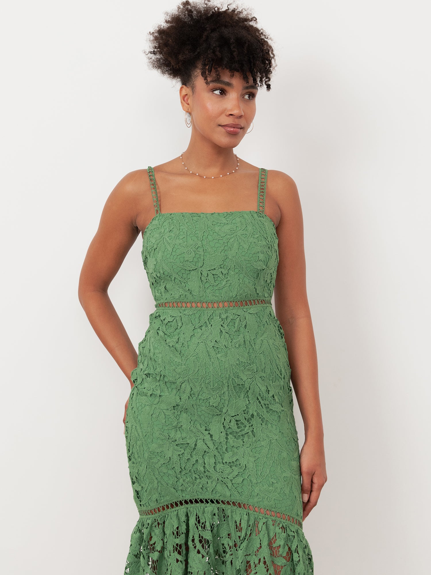 Maya Green Lace Cami Midi Dress