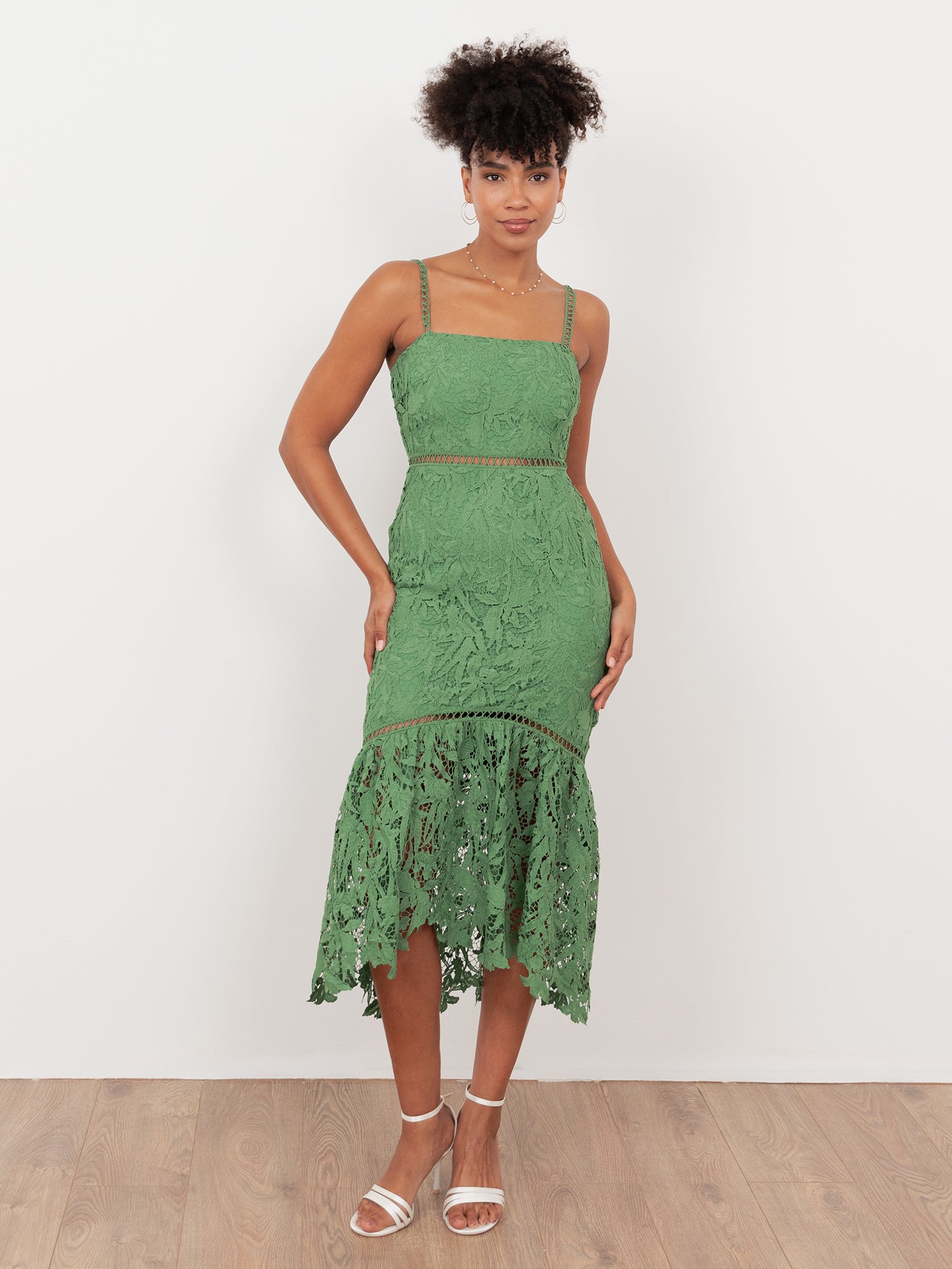 Maya Green Lace Cami Midi Dress