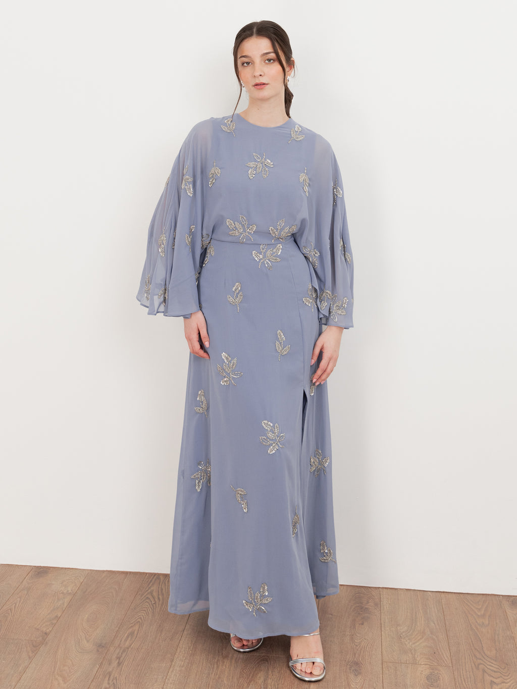 Maya Wisteria Blue Floral Embellished Cape Sleeve Maxi Dress Plaza Collection Maya Wisteria Blue Floral Embellished Cape Sleeve Maxi Dress Plaza Collection