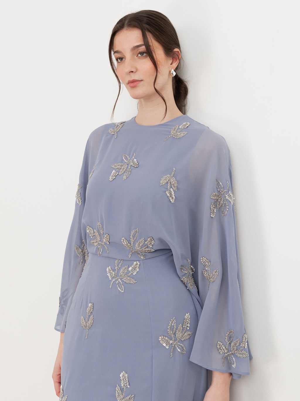 Maya Wisteria Blue Floral Embellished Cape Sleeve Maxi Dress