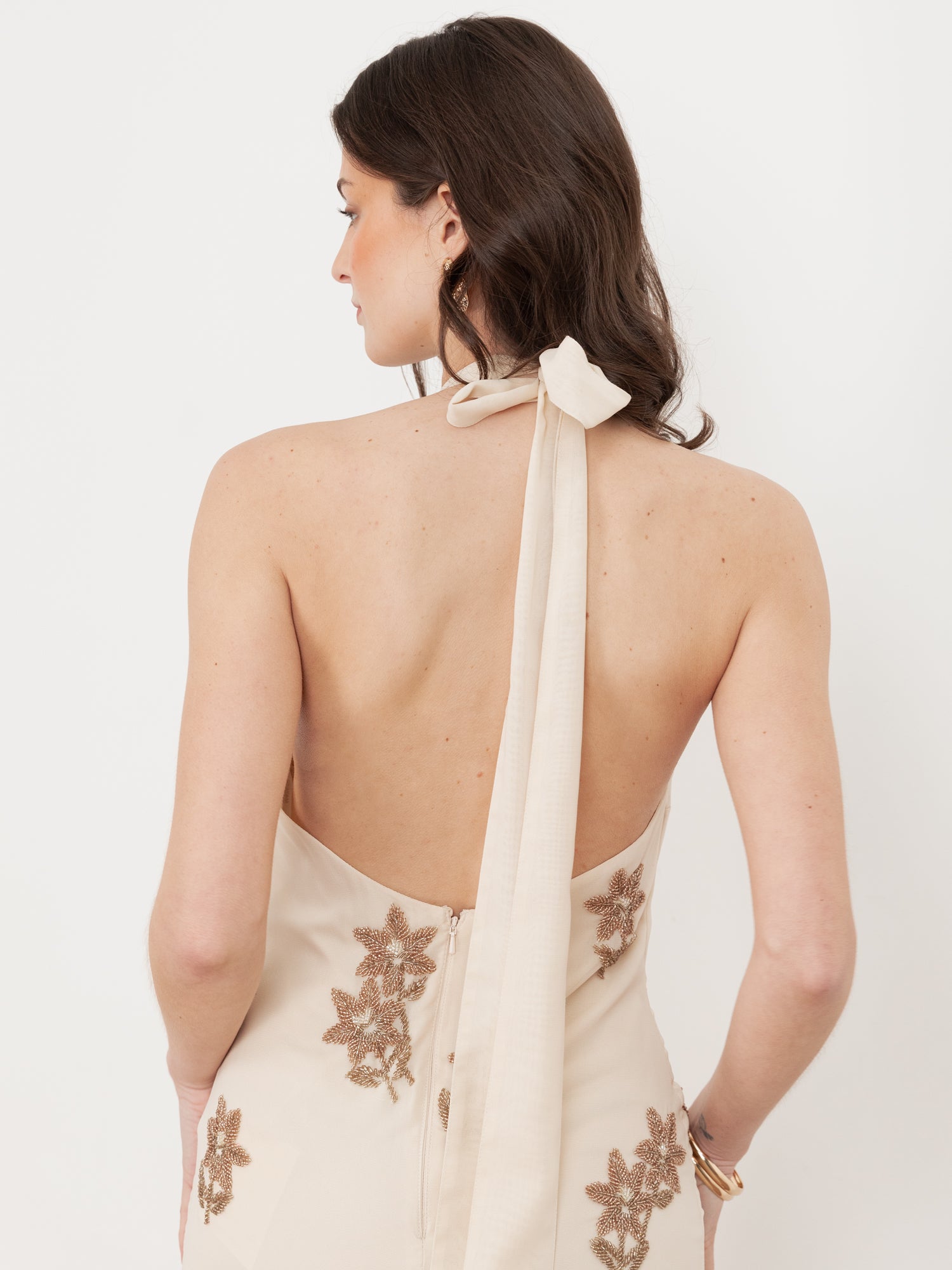 Maya Vanilla Floral Embellished Drop Waist Halter Neck Midaxi Dress