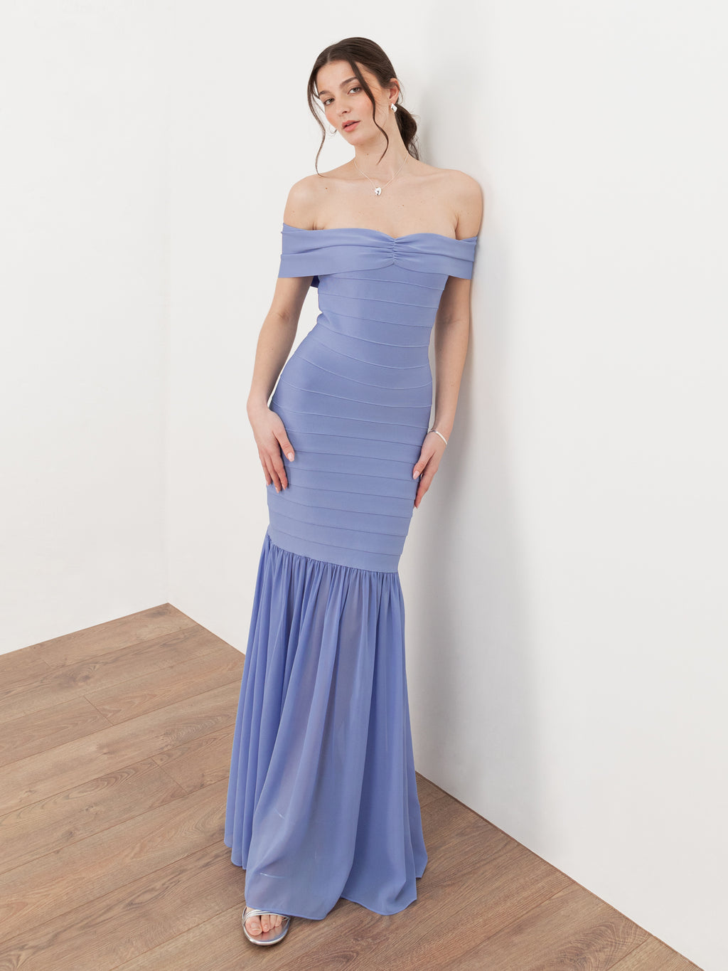 Maya Wisteria Blue Bardot Bandage Maxi Dress