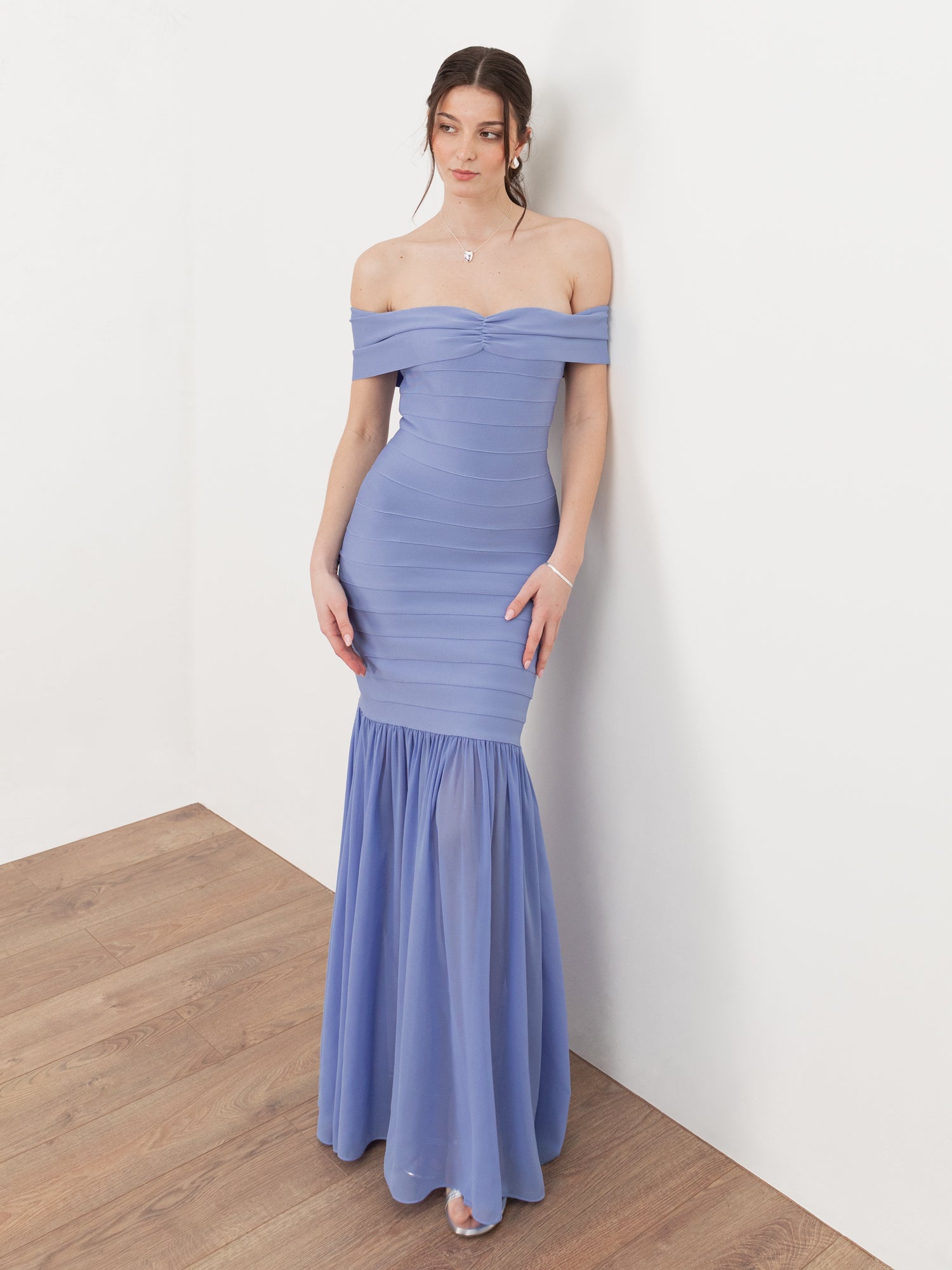 Maya Wisteria Blue Bardot Bandage Maxi Dress
