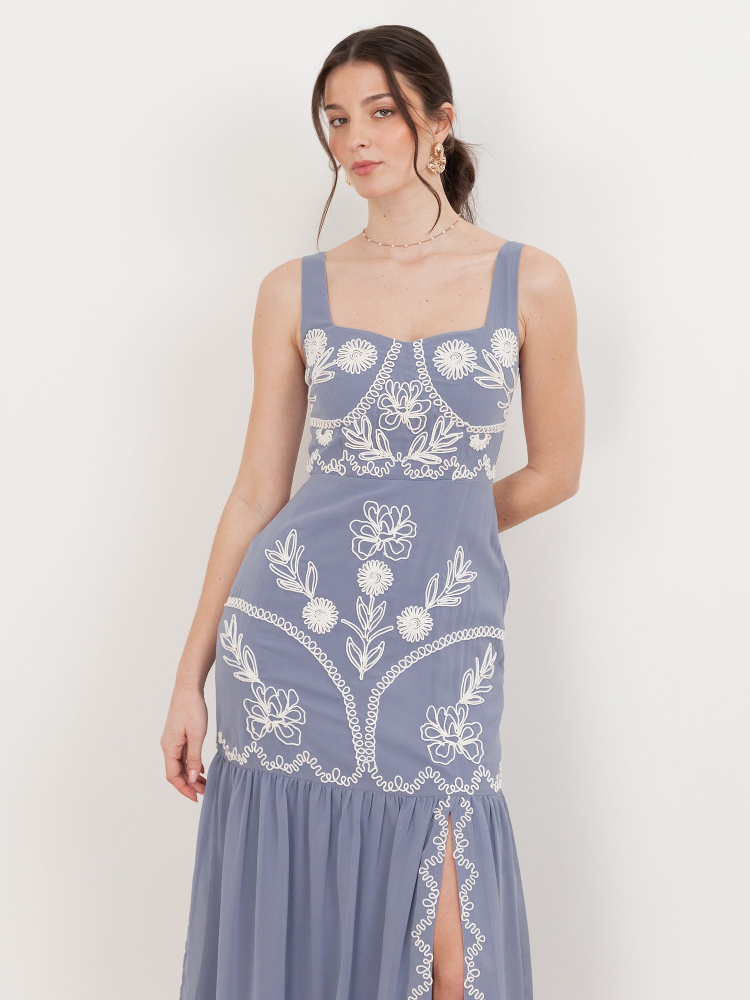 Maya Wisteria Blue Embroidered Strappy Midaxi Dress