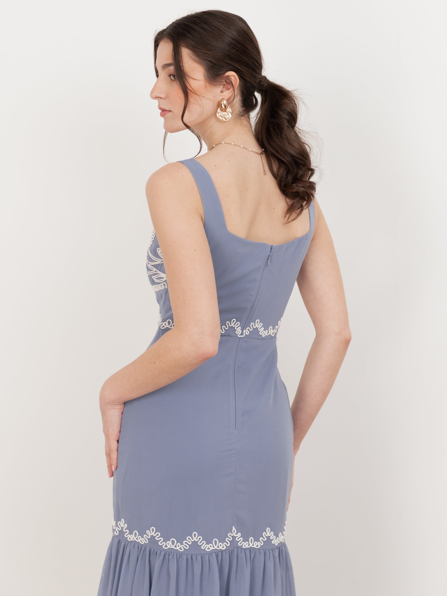 Maya Wisteria Blue Embroidered Strappy Midaxi Dress