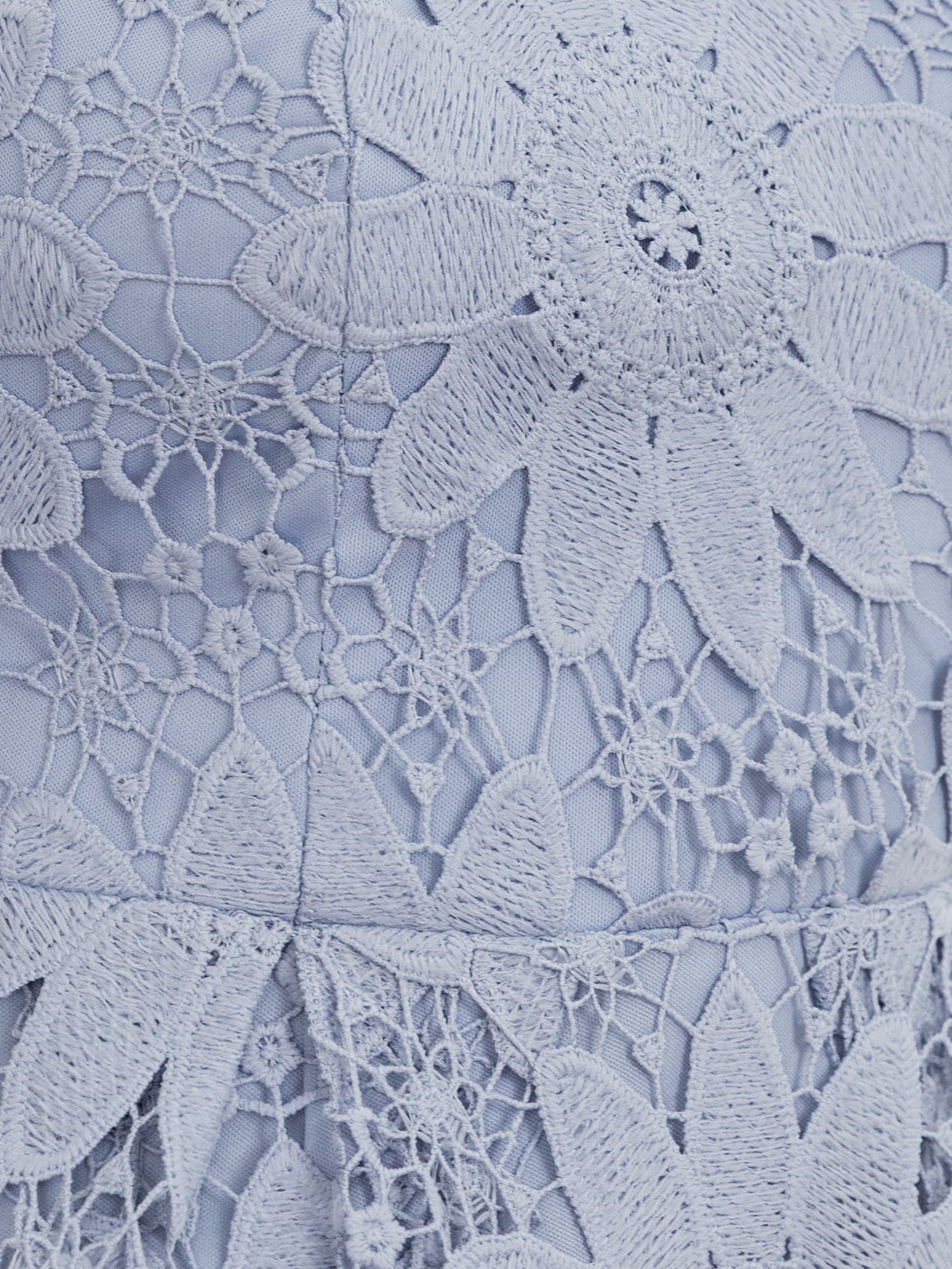 Maya Wisteria Blue Bardot Puff Short Sleeve Lace Midi Dress