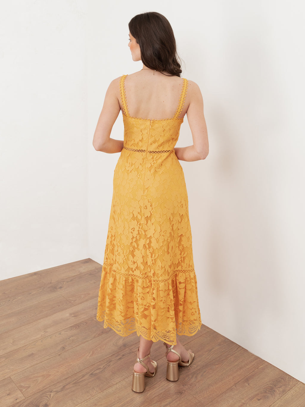 Maya Sunflower Yellow Lace Cami Midi Dress