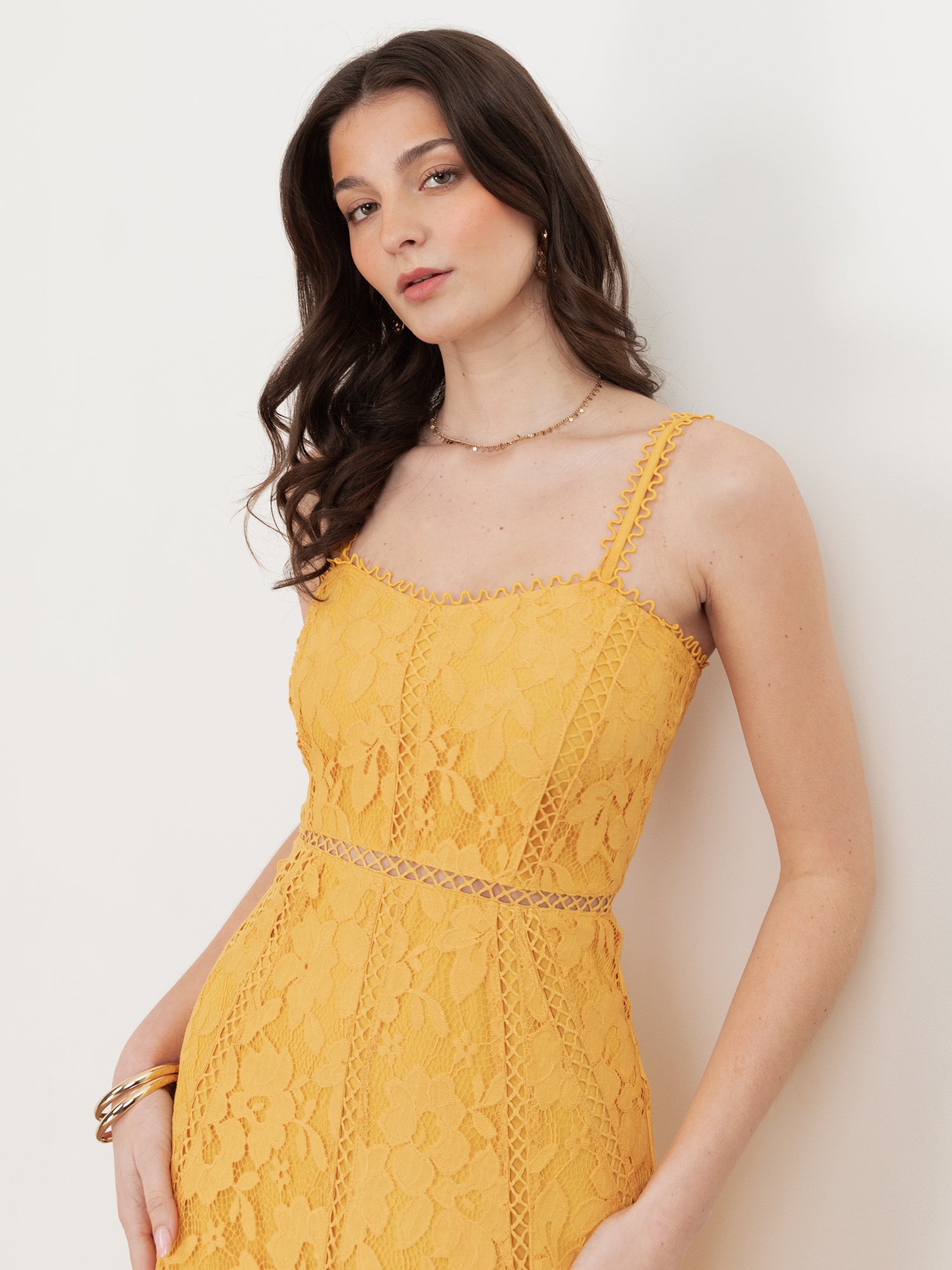 Maya Sunflower Yellow Lace Cami Midi Dress