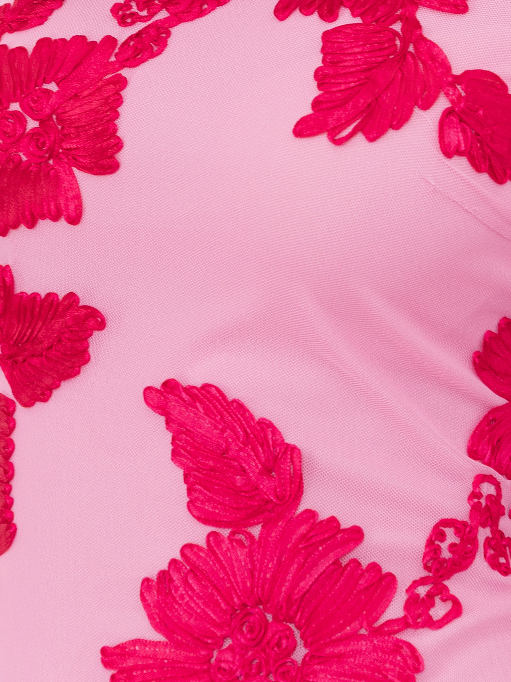Maya Hot Pink 3D Floral Applique Long Sleeve Mesh Maxi Dress