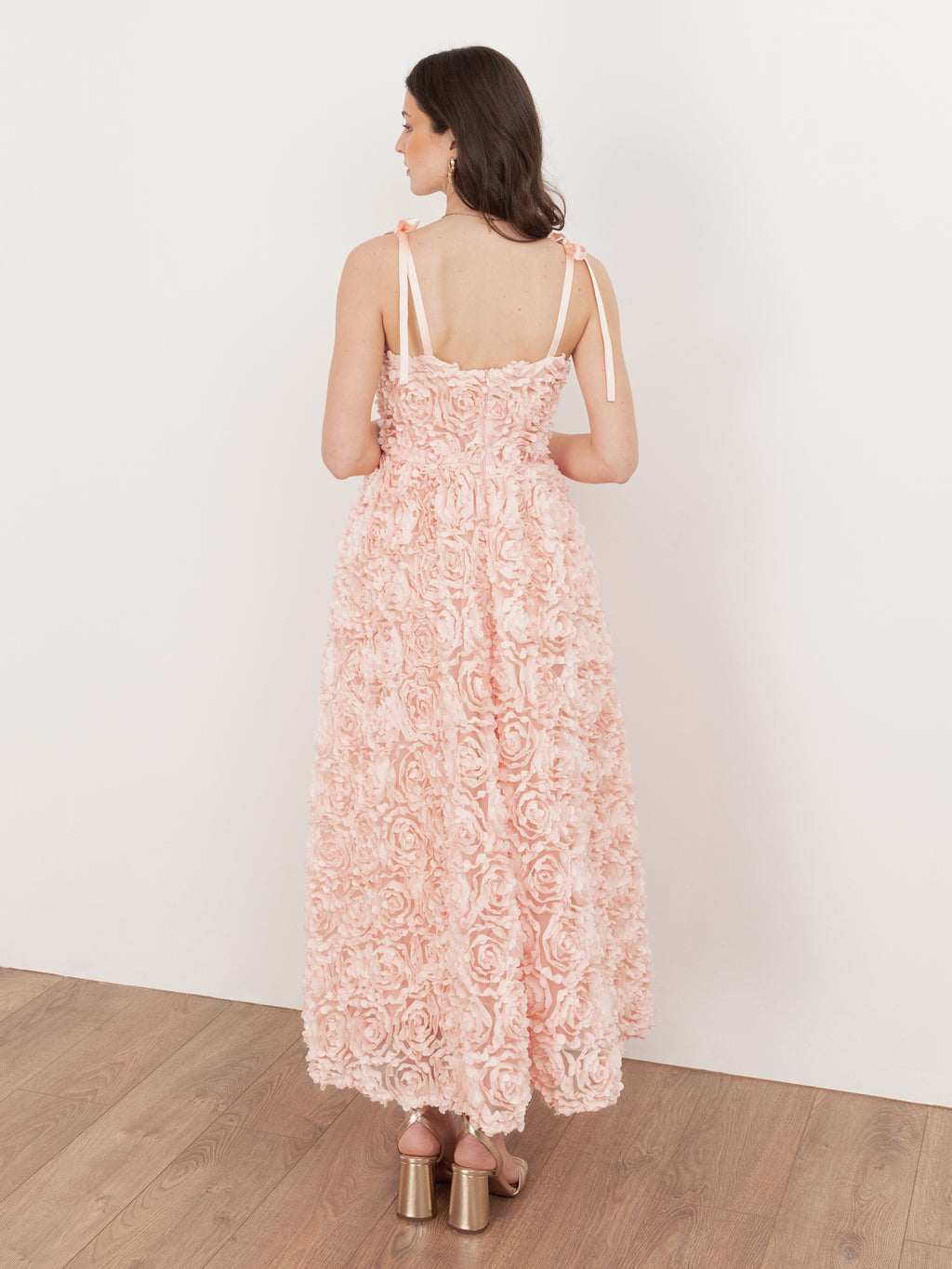 Maya Peach 3D Floral Cami Midi Dress