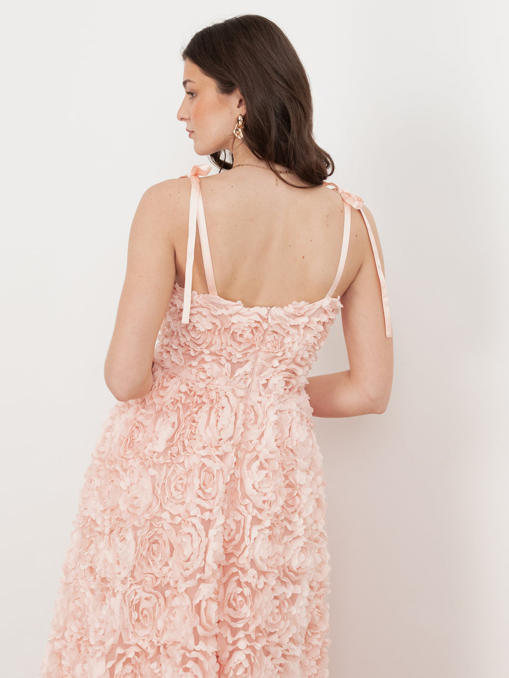 Maya Peach 3D Floral Cami Midi Dress