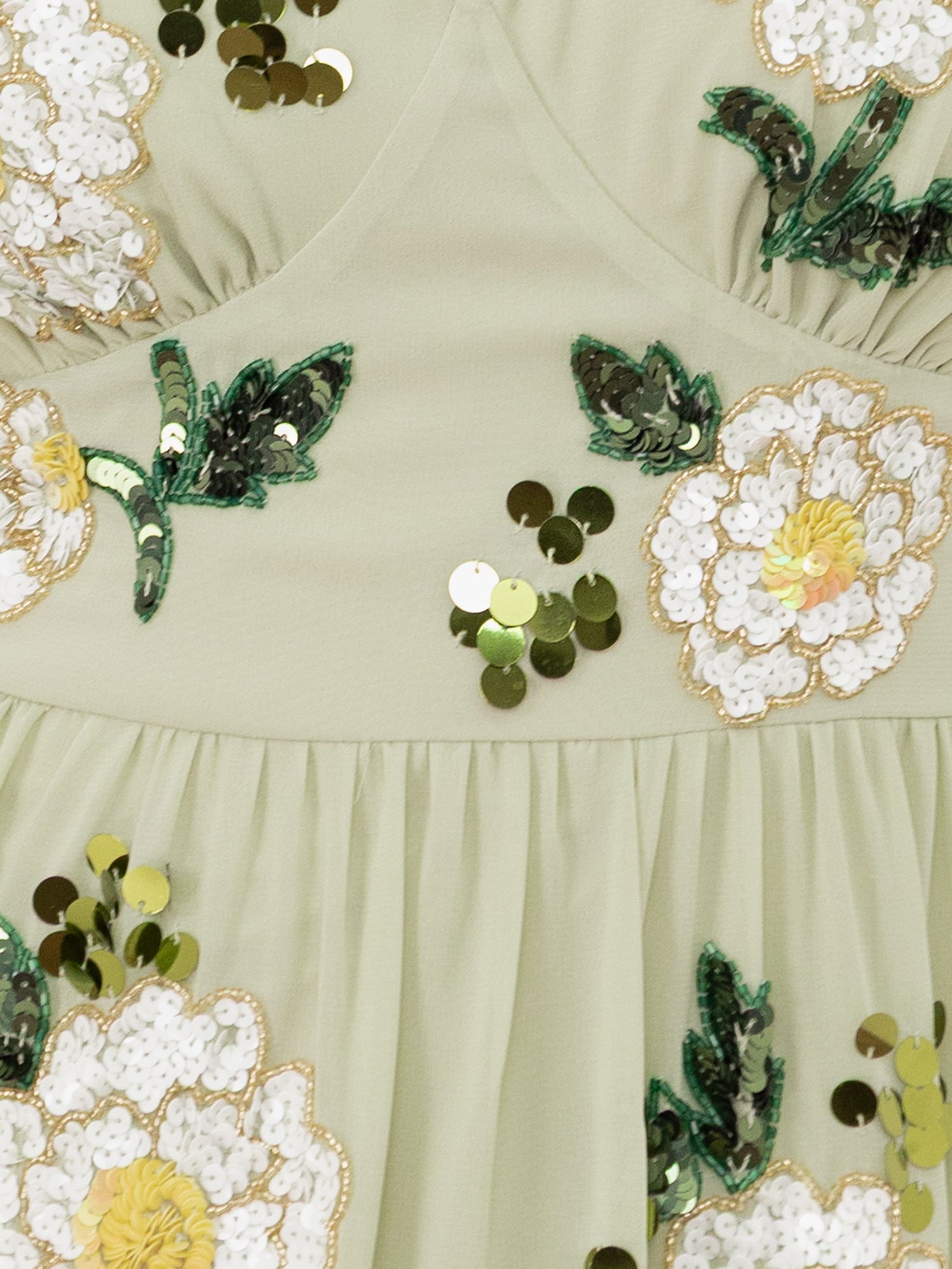 Maya Meadow Green Embellished Keyhole Detail Tiered Midaxi Dress
