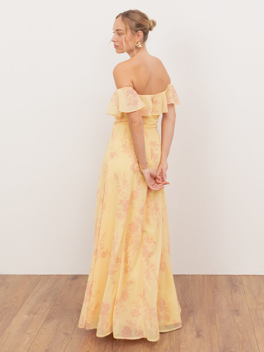 Anaya With Love Recycled Yellow Floral Print Bardot Maxi Dress