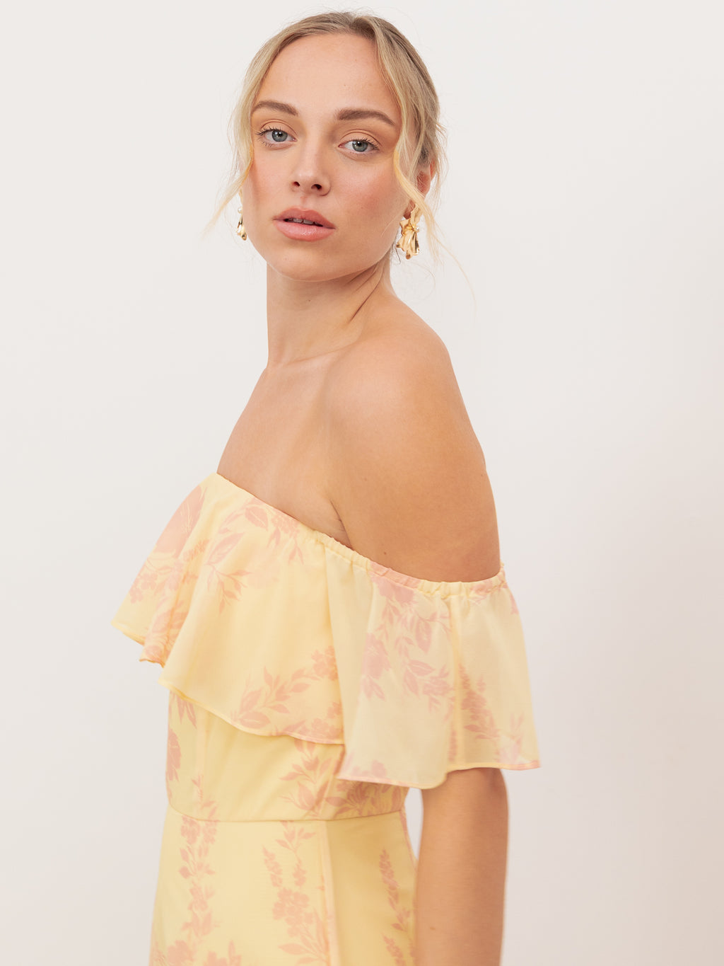 Anaya With Love Recycled Yellow Floral Print Bardot Maxi Dress