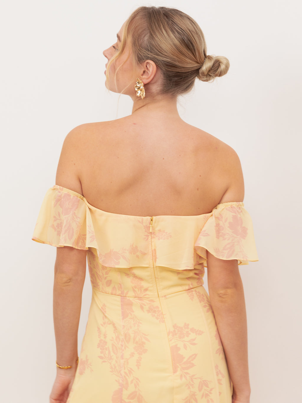 Anaya With Love Recycled Yellow Floral Print Bardot Maxi Dress