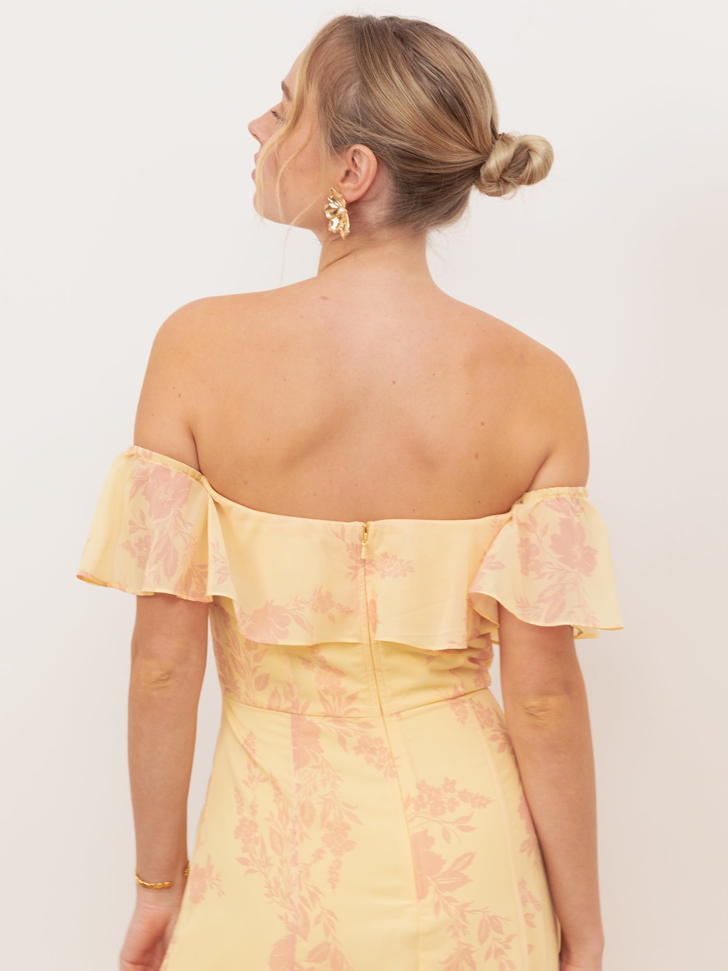 Anaya With Love Recycled Yellow Floral Print Bardot Maxi Dress