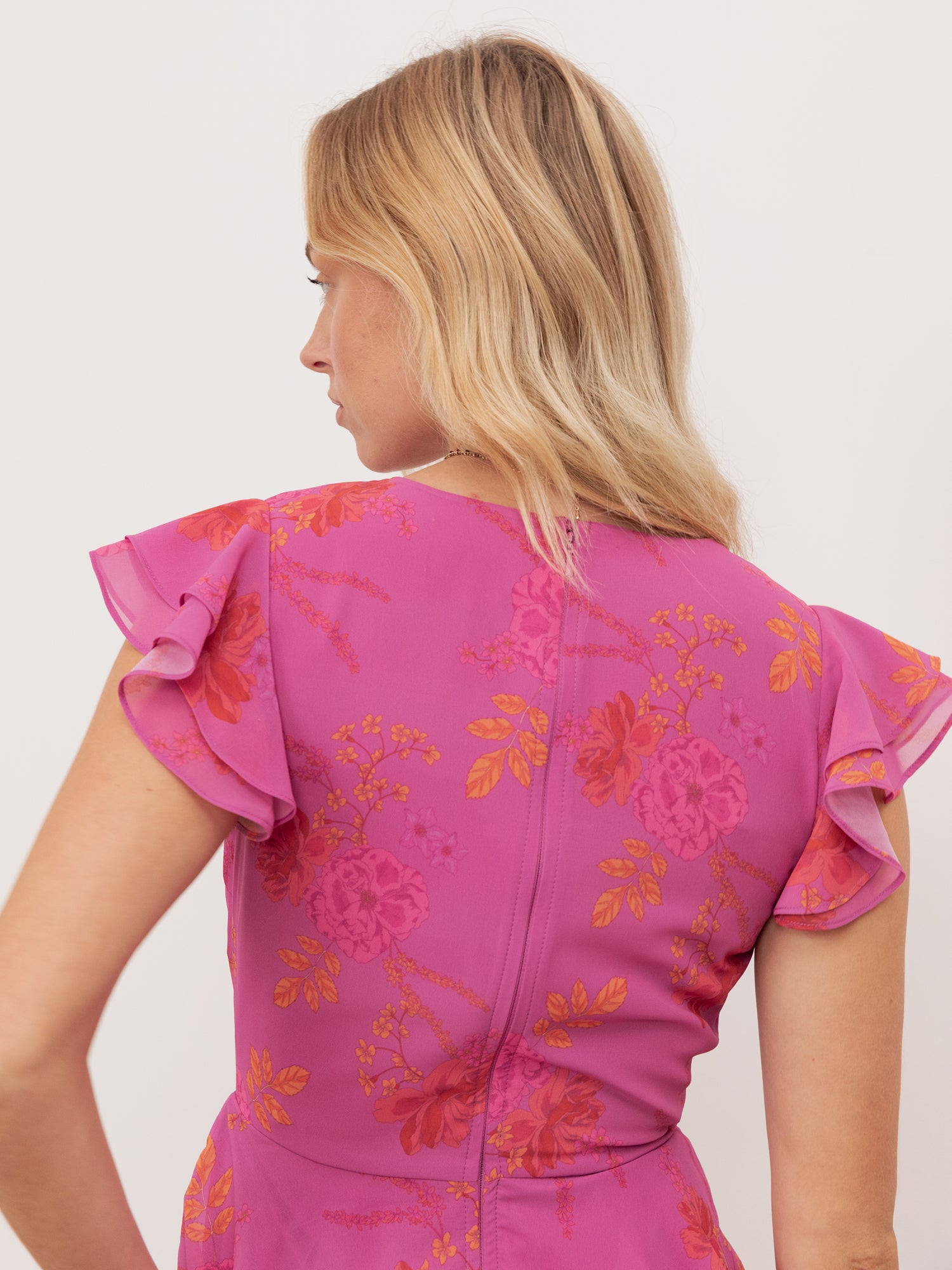 Anaya With Love Recycled Hot Pink Floral Print Faux Wrap Tiered Maxi Dress