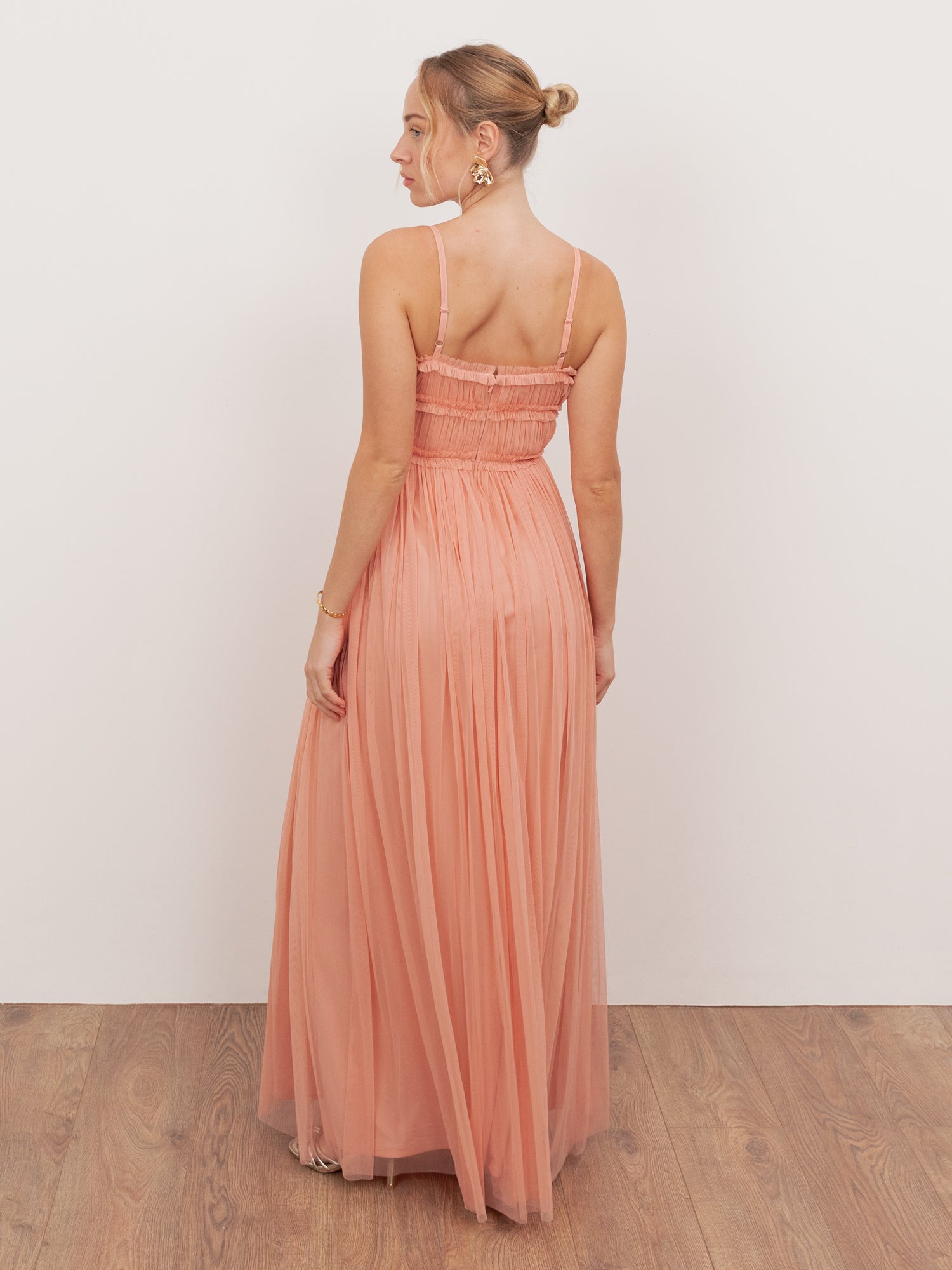 Anaya With Love Recycled Peach Tulle Square Neck Strappy Maxi Dress