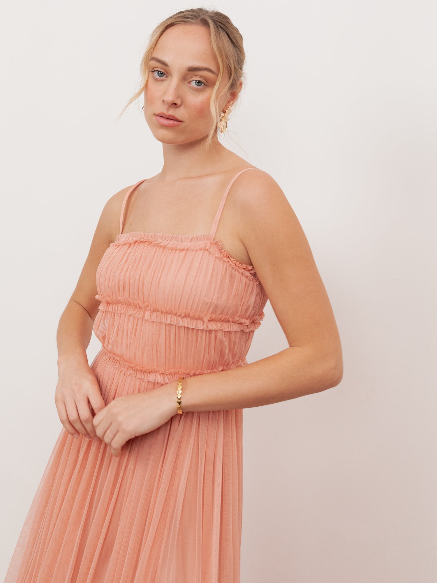 Anaya With Love Recycled Peach Tulle Square Neck Strappy Maxi Dress