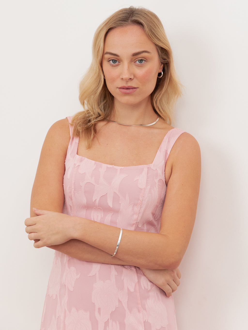 Anaya With Love Recycled Peony Pink Floral Burnout Square Neck Tiered Midaxi Dress