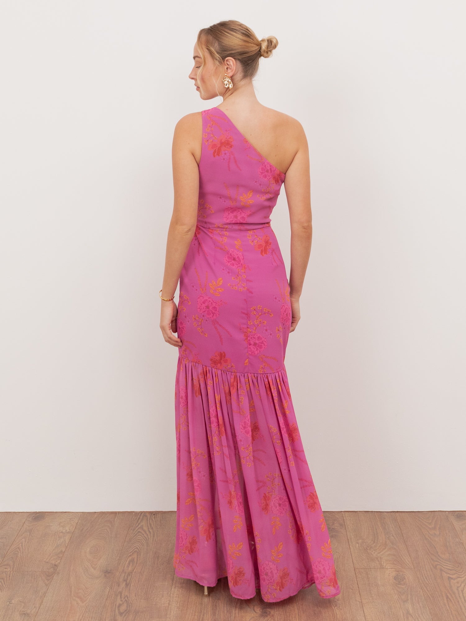 Anaya With Love Recycled Hot Pink Floral Print One Shoulder Maxi Dress