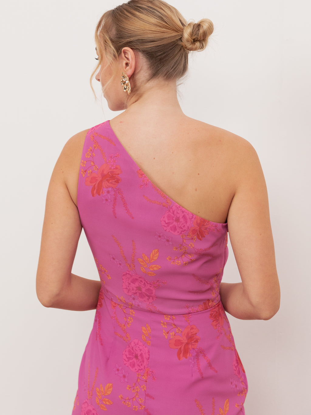 Anaya With Love Recycled Hot Pink Floral Print One Shoulder Maxi Dress
