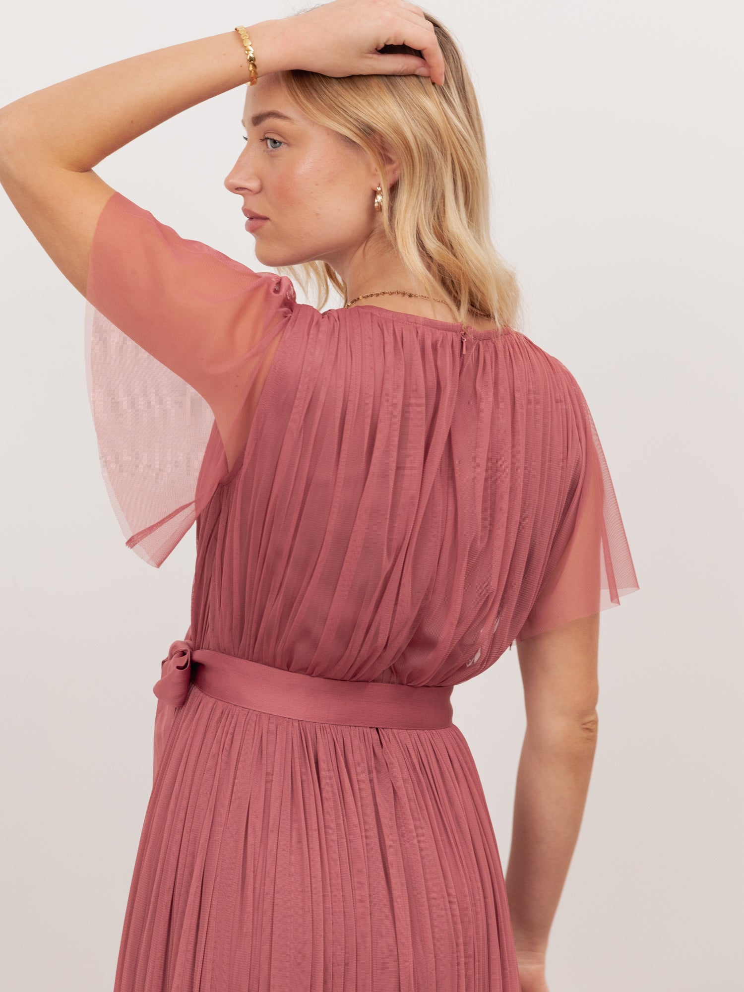 Anaya With Love Recycled Faded Rose Tulle Faux Wrap Short Sleeve Maxi Dress