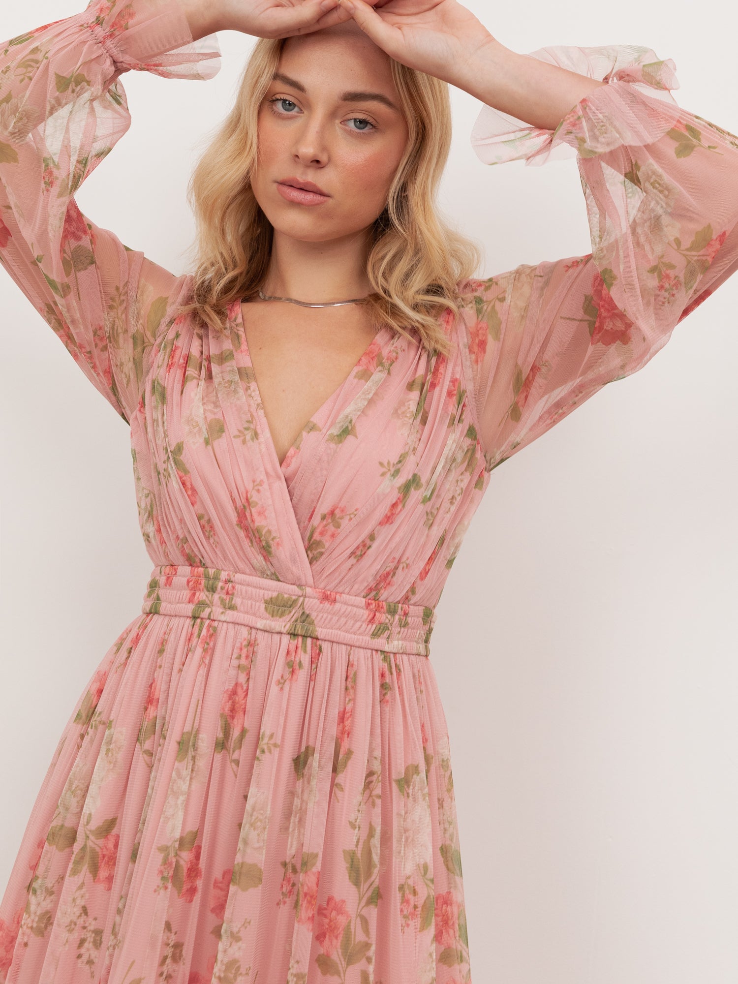 Anaya With Love Recycled Pink Floral Print Faux Wrap Maxi Sleeve Midaxi Dress