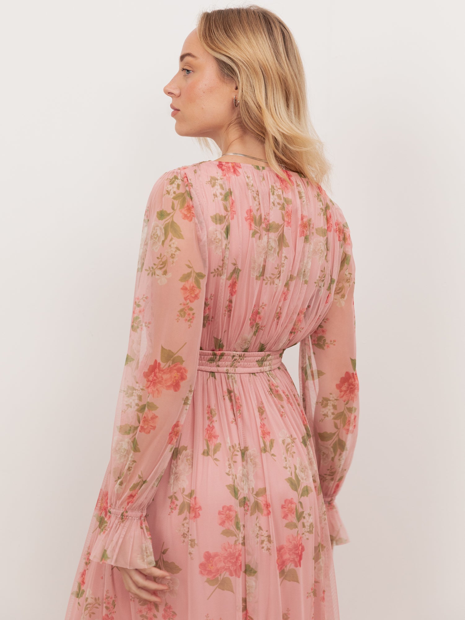 Anaya With Love Recycled Pink Floral Print Faux Wrap Maxi Sleeve Midaxi Dress