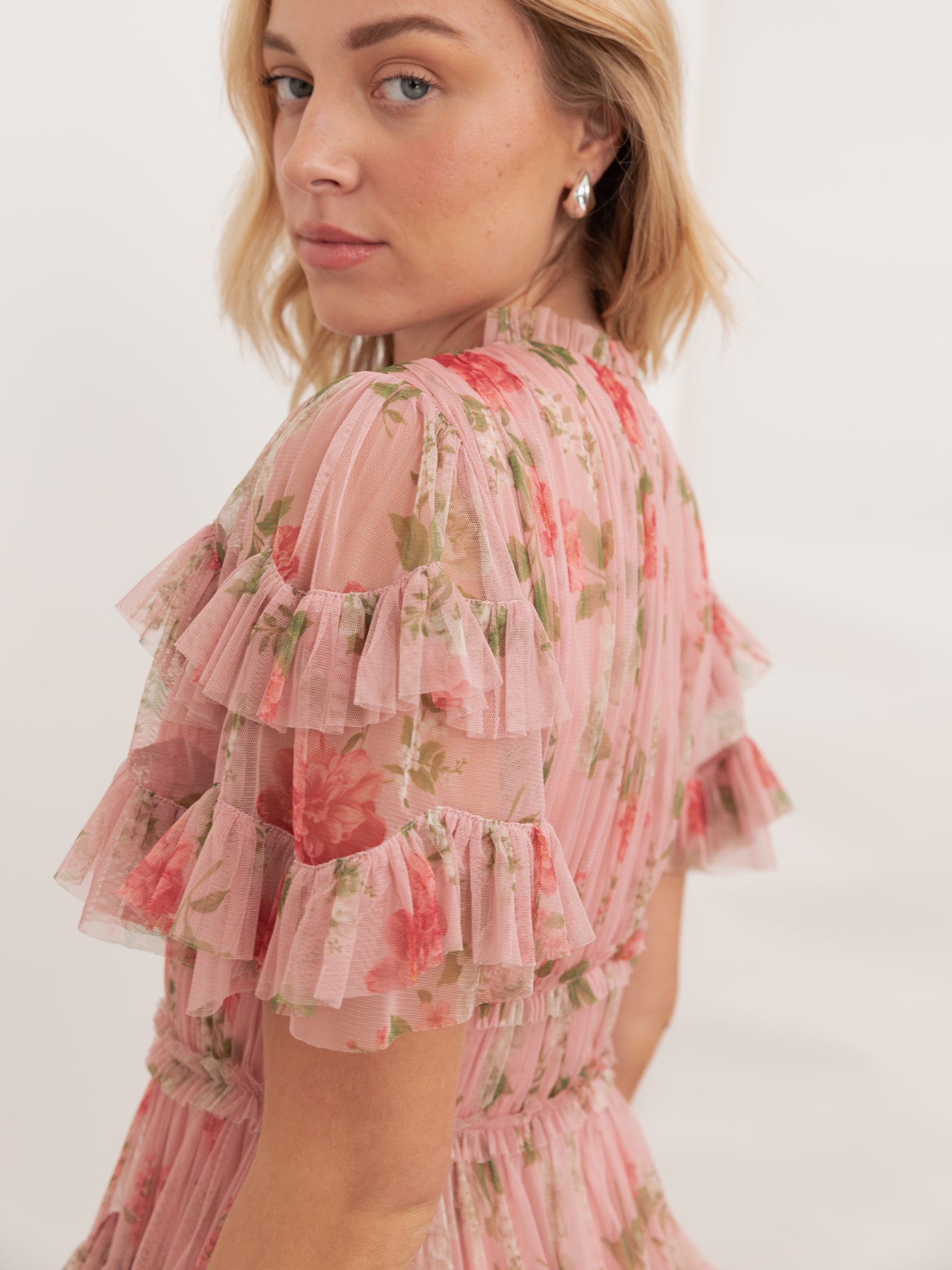 Anaya With Love Recycled Pink Floral Print Short Sleeve Ruffled Mini Dress