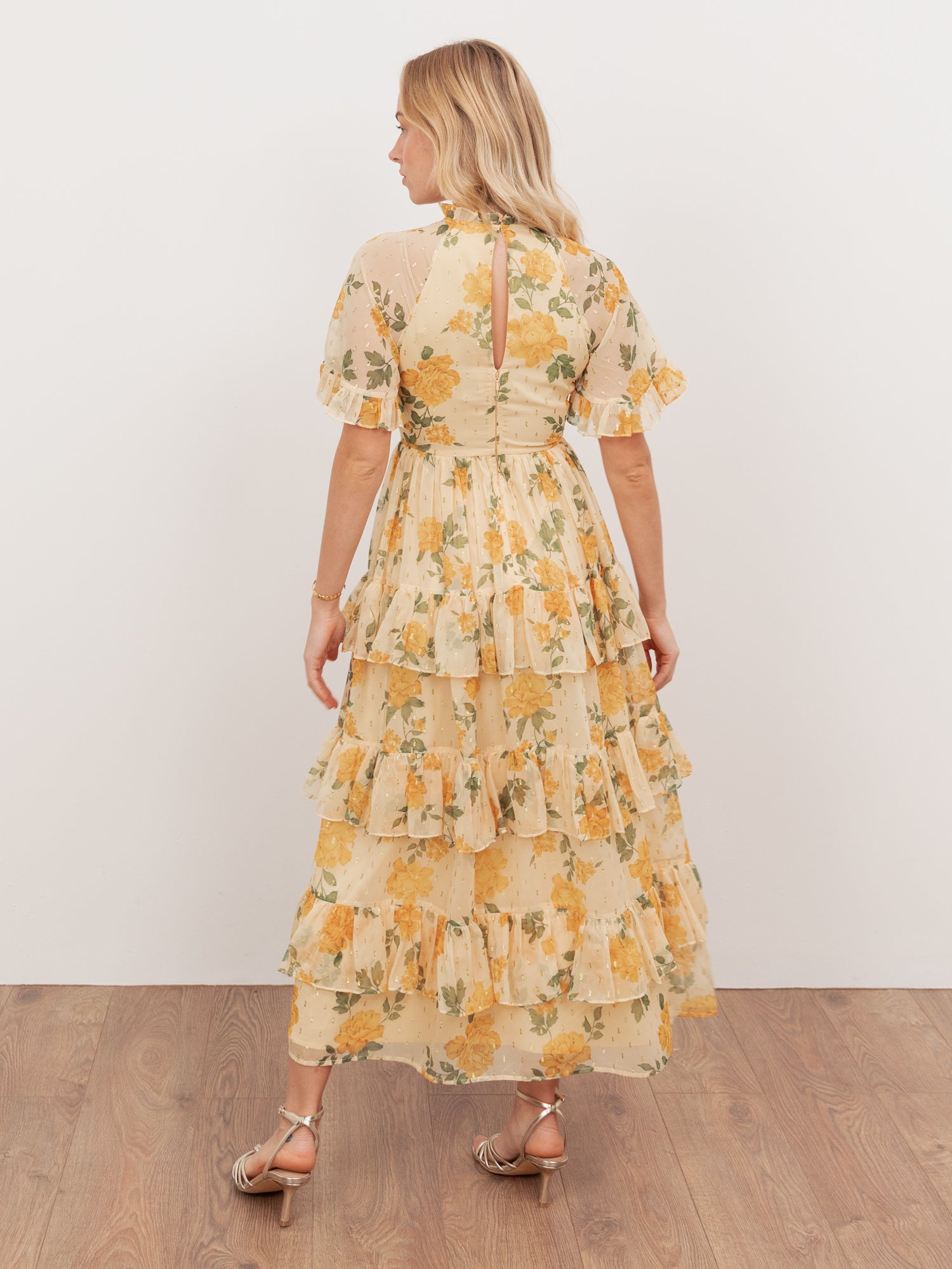 Anaya With Love Recycled Yellow Floral Print Short Sleeve Tiered Midaxi Dress