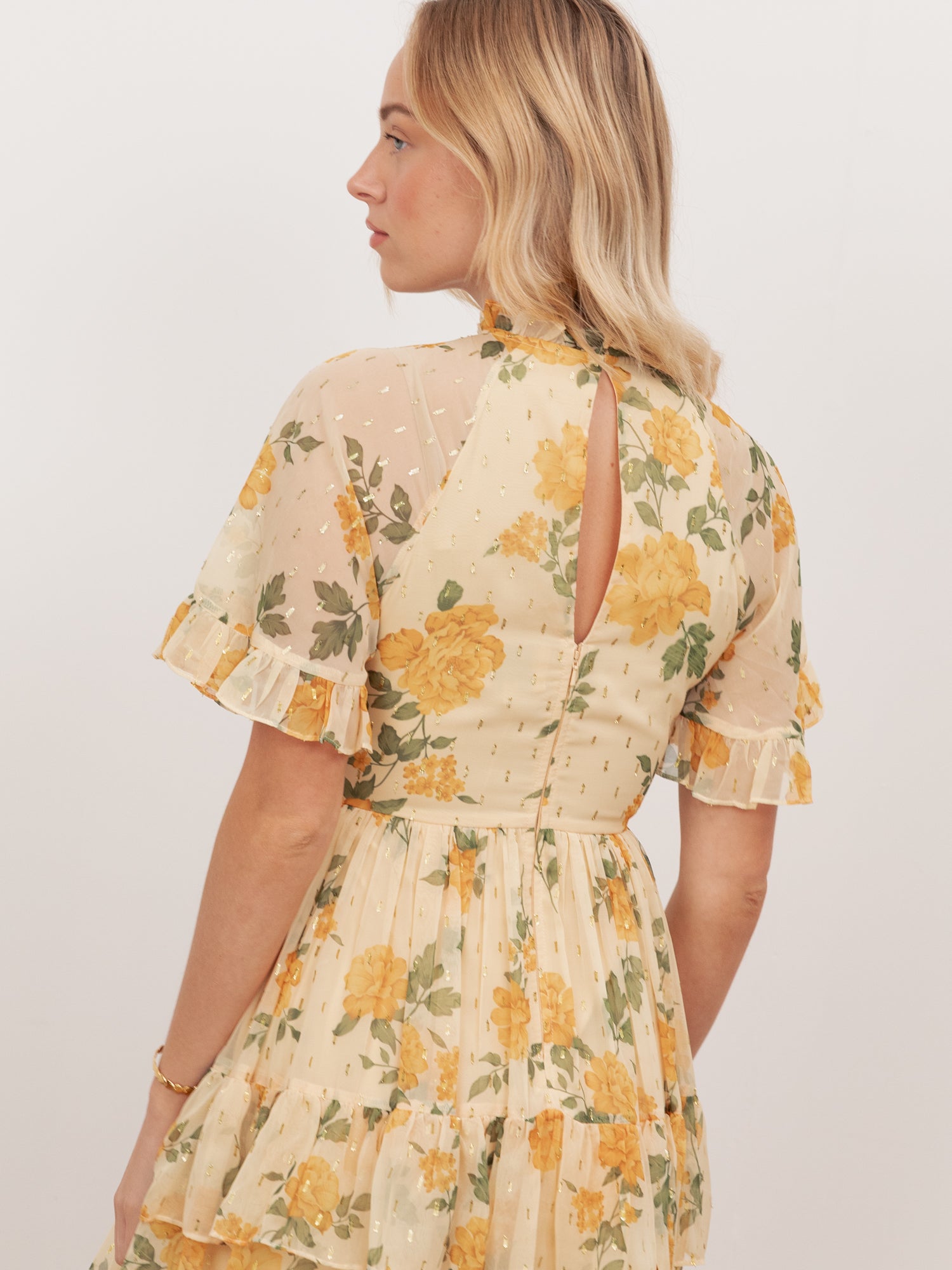 Anaya With Love Recycled Yellow Floral Print Short Sleeve Tiered Midaxi Dress