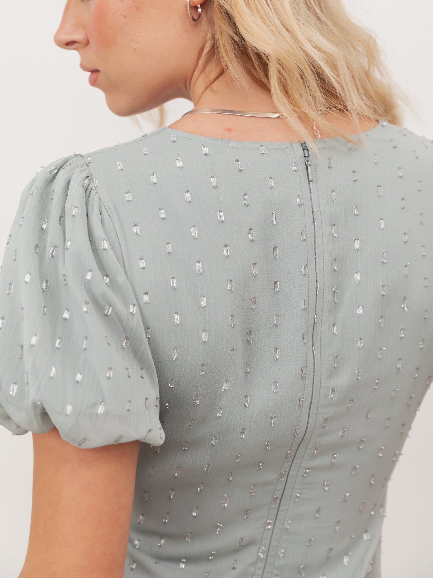 Anaya With Love Recycled Cloud Blue Short Sleeve V Neck Ruffle Maxi Dress