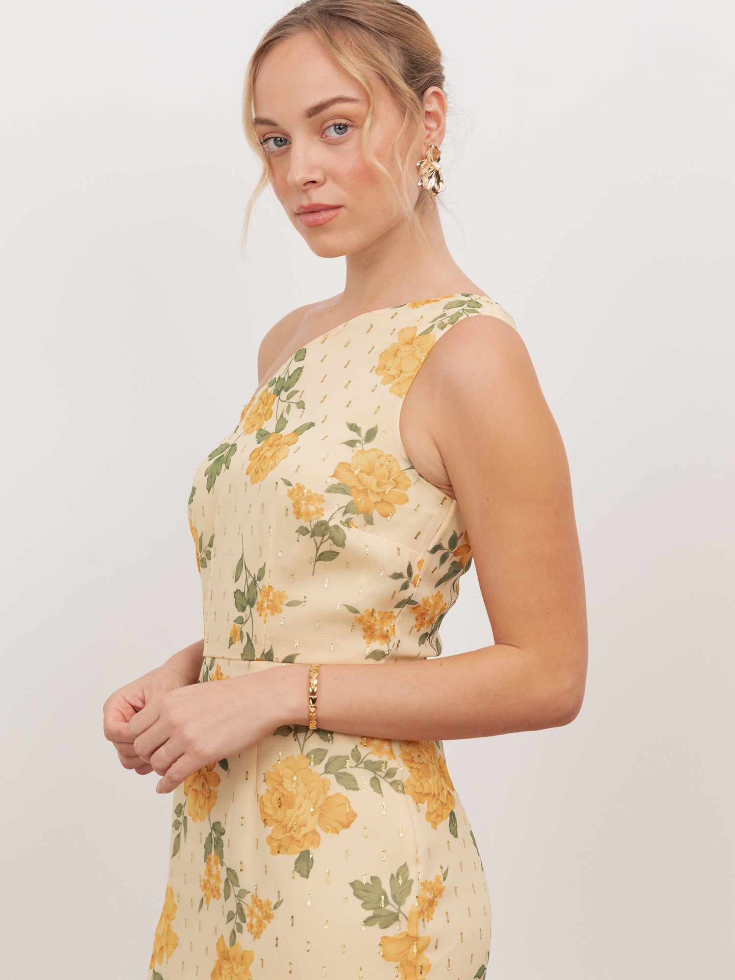 Anaya With Love Recycled Yellow Floral Print One Shoulder Maxi Dress