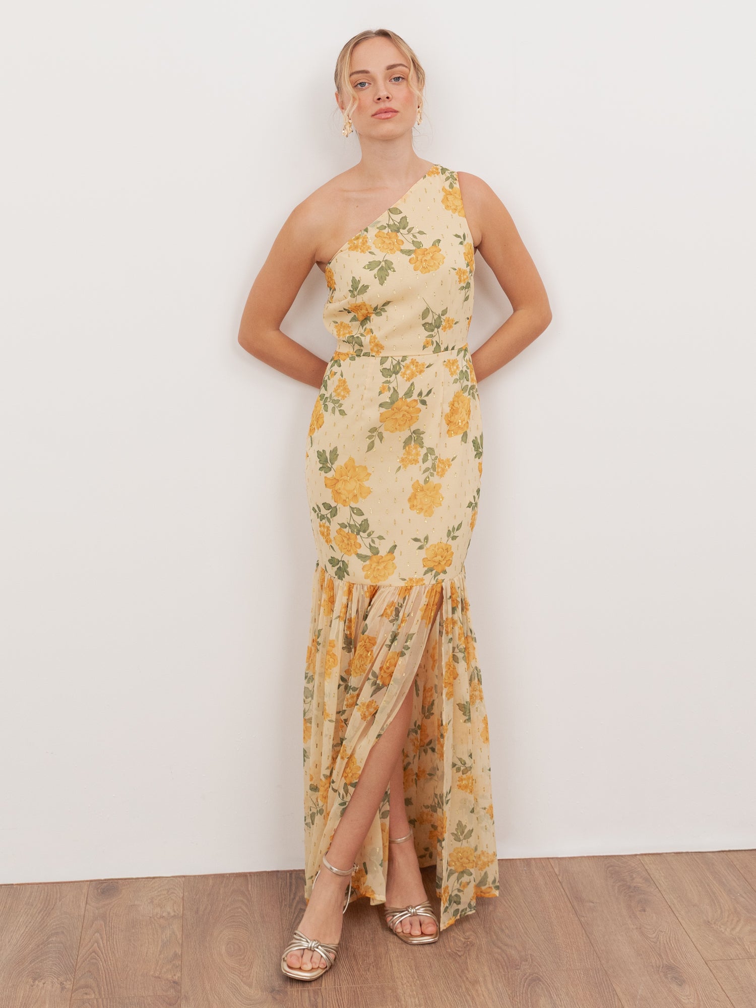 Anaya With Love Recycled Yellow Floral Print One Shoulder Maxi Dress