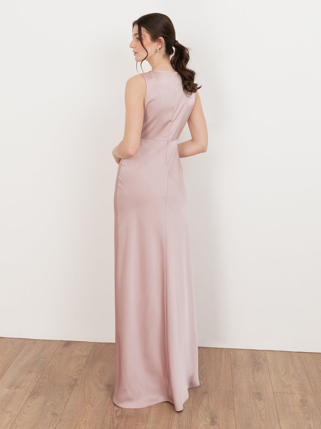 Maya Blush Sleeveless V Neck Satin Maxi Dress