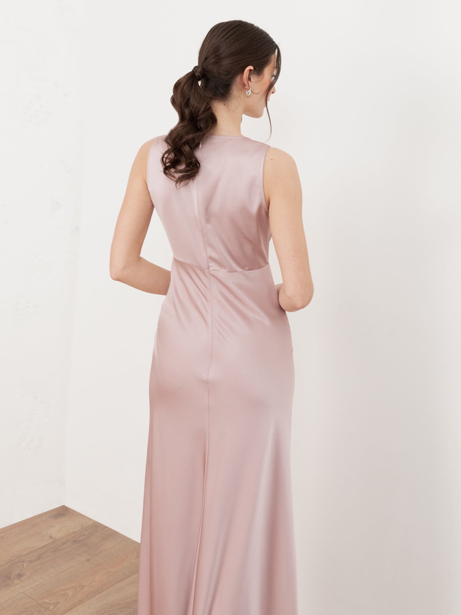 Maya Blush Sleeveless V Neck Satin Maxi Dress