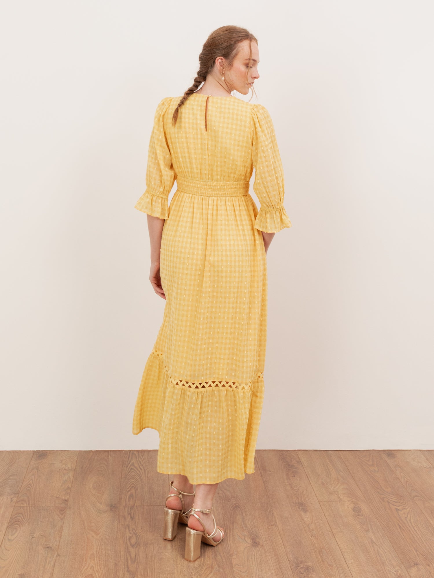 Lovedrobe Yellow Gingham V Neck Midaxi Dress