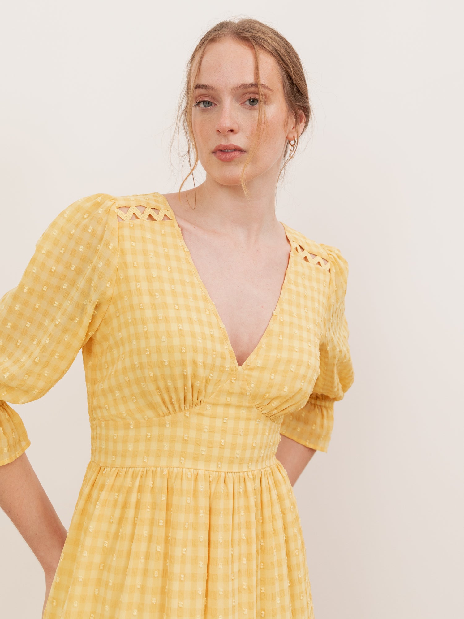 Lovedrobe Yellow Gingham V Neck Midaxi Dress