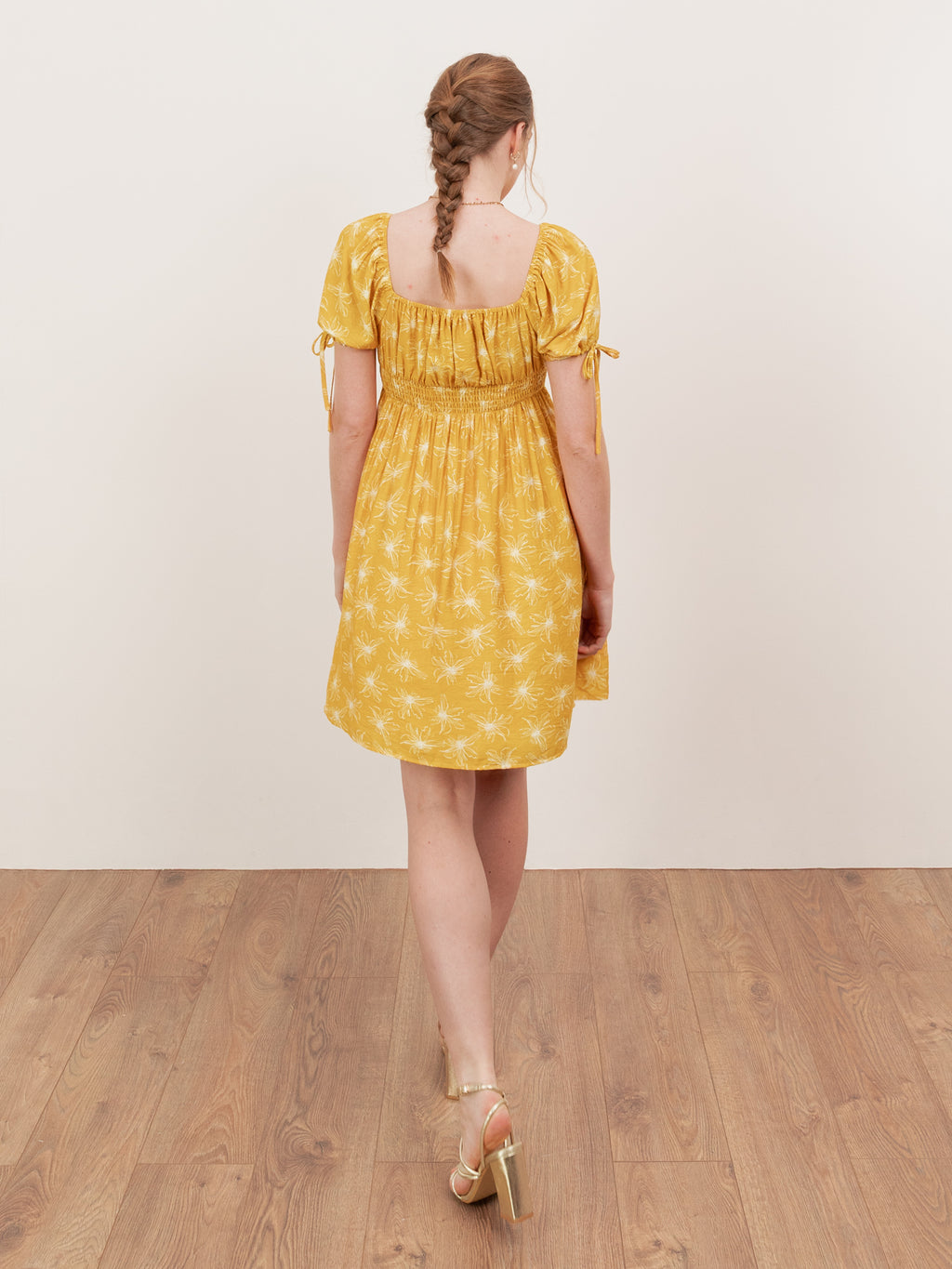 Lovedrobe Yellow Floral Elasticated Square Neck Mini Dress