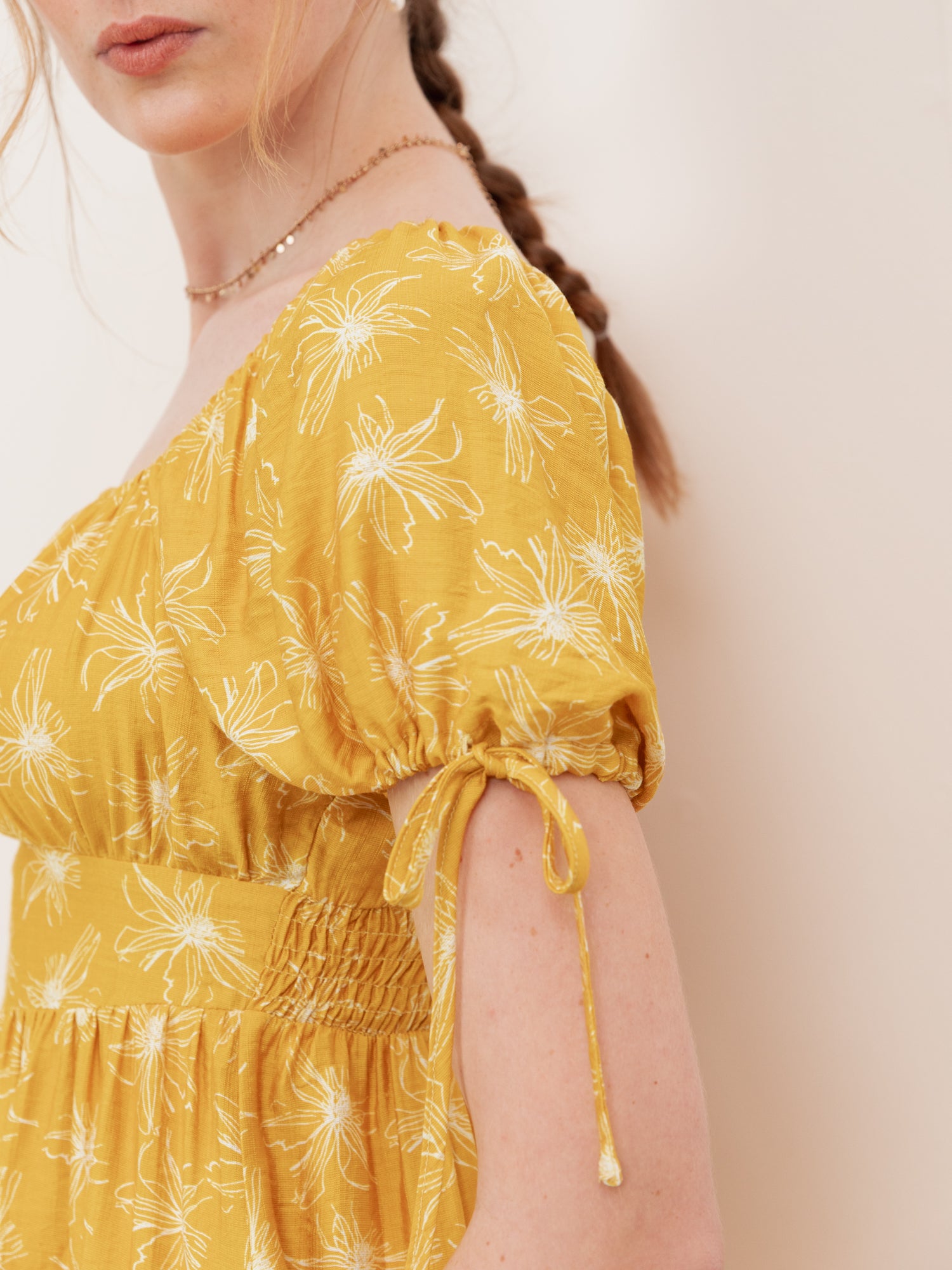 Lovedrobe Yellow Floral Elasticated Square Neck Mini Dress