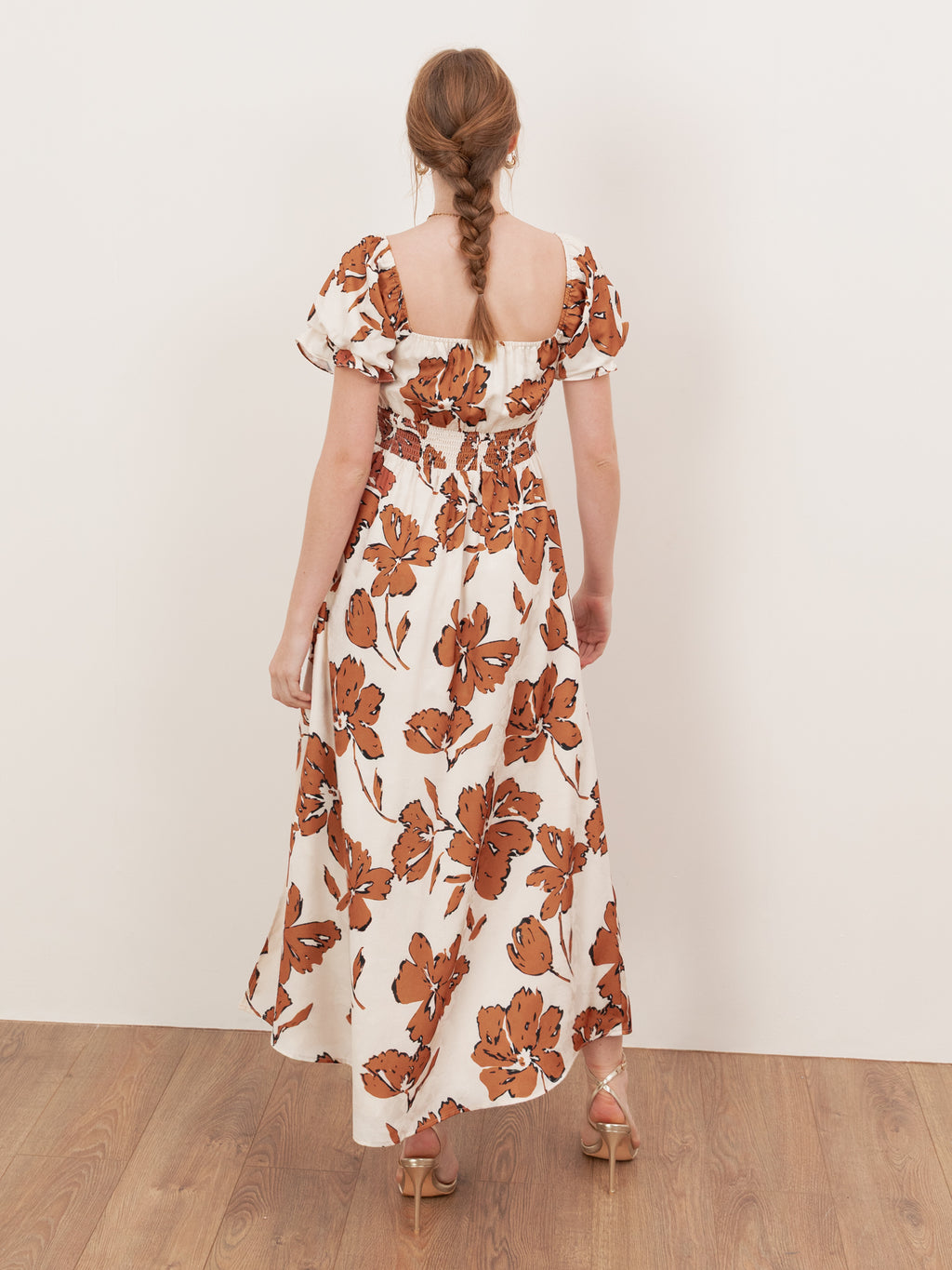 Lovedrobe Textured Floral Midaxi Dress with Ruched Front