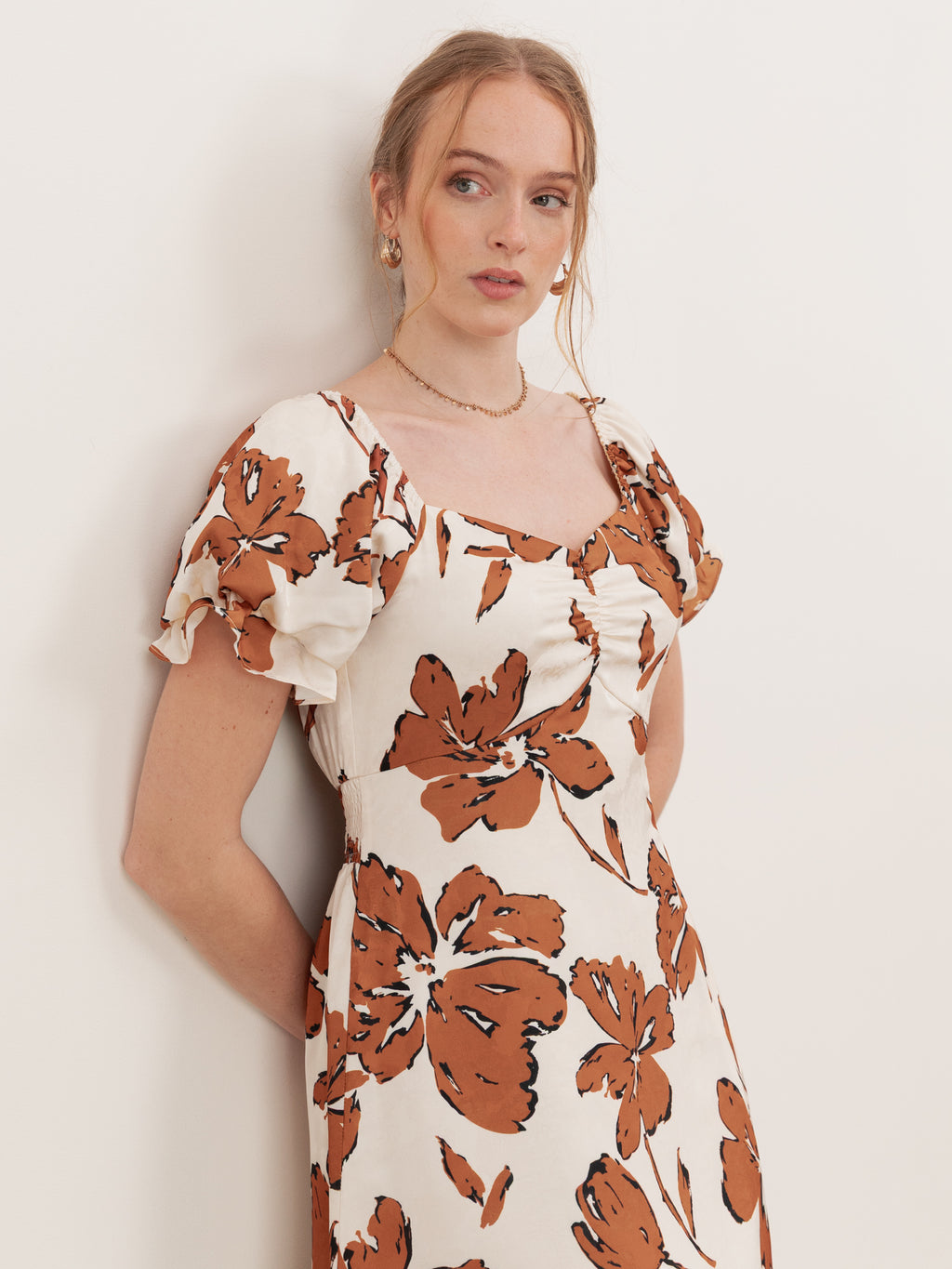 Lovedrobe Textured Floral Midaxi Dress with Ruched Front