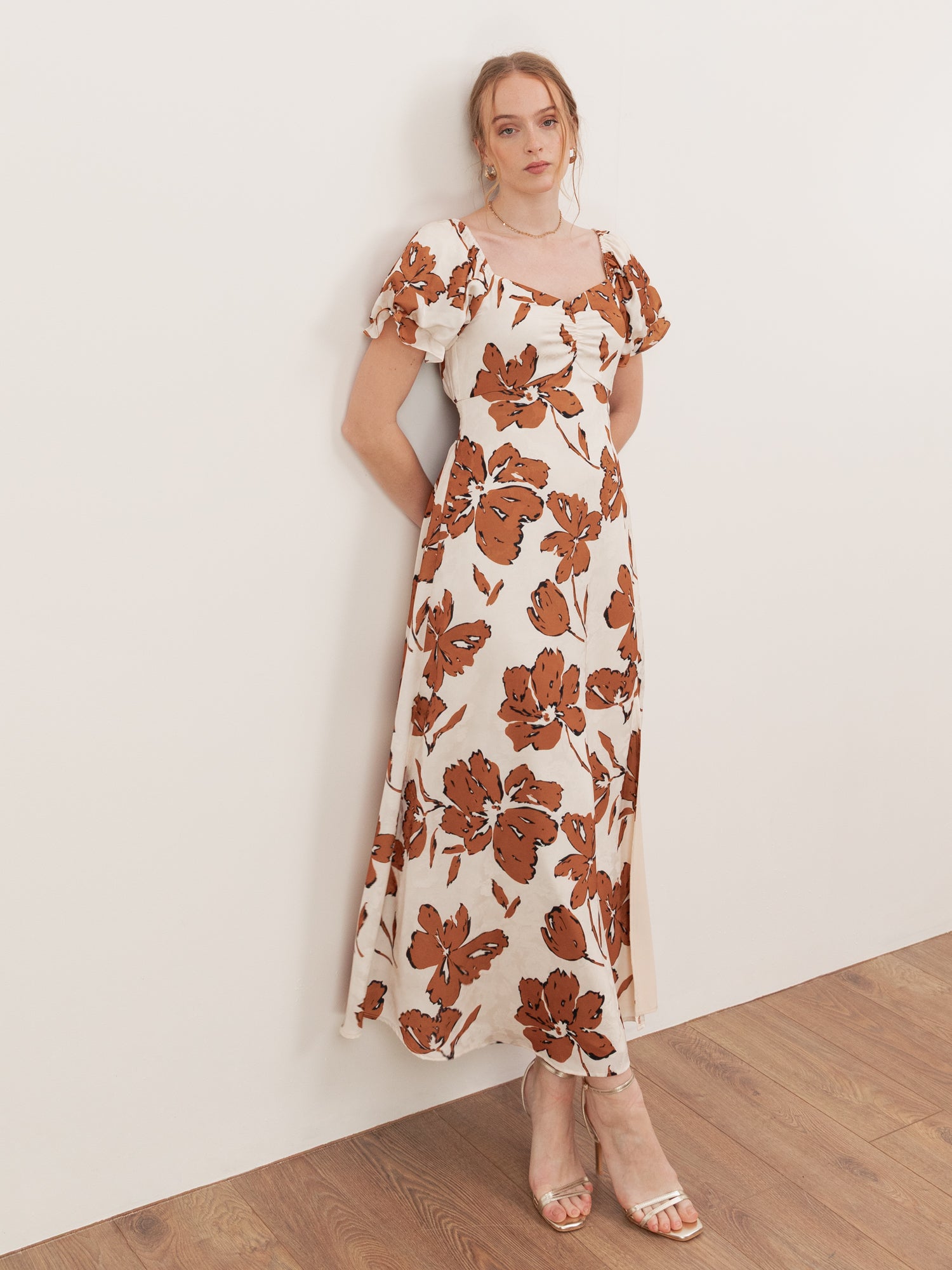 Lovedrobe Textured Floral Midaxi Dress with Ruched Front
