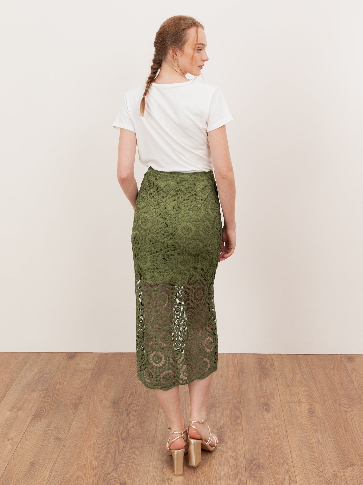 Lovedrobe Khaki Crochet Lace Midi Skirt