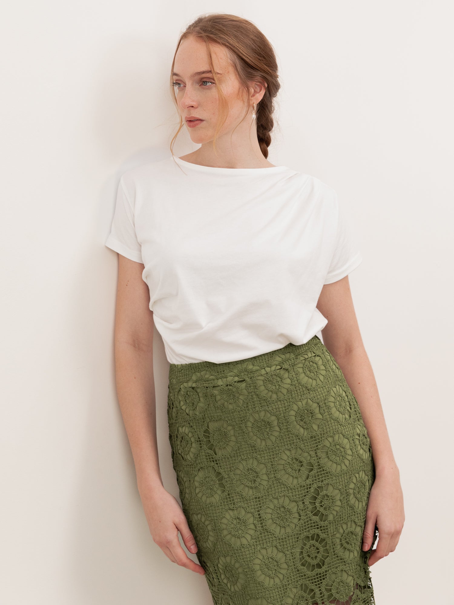 Lovedrobe Khaki Crochet Lace Midi Skirt