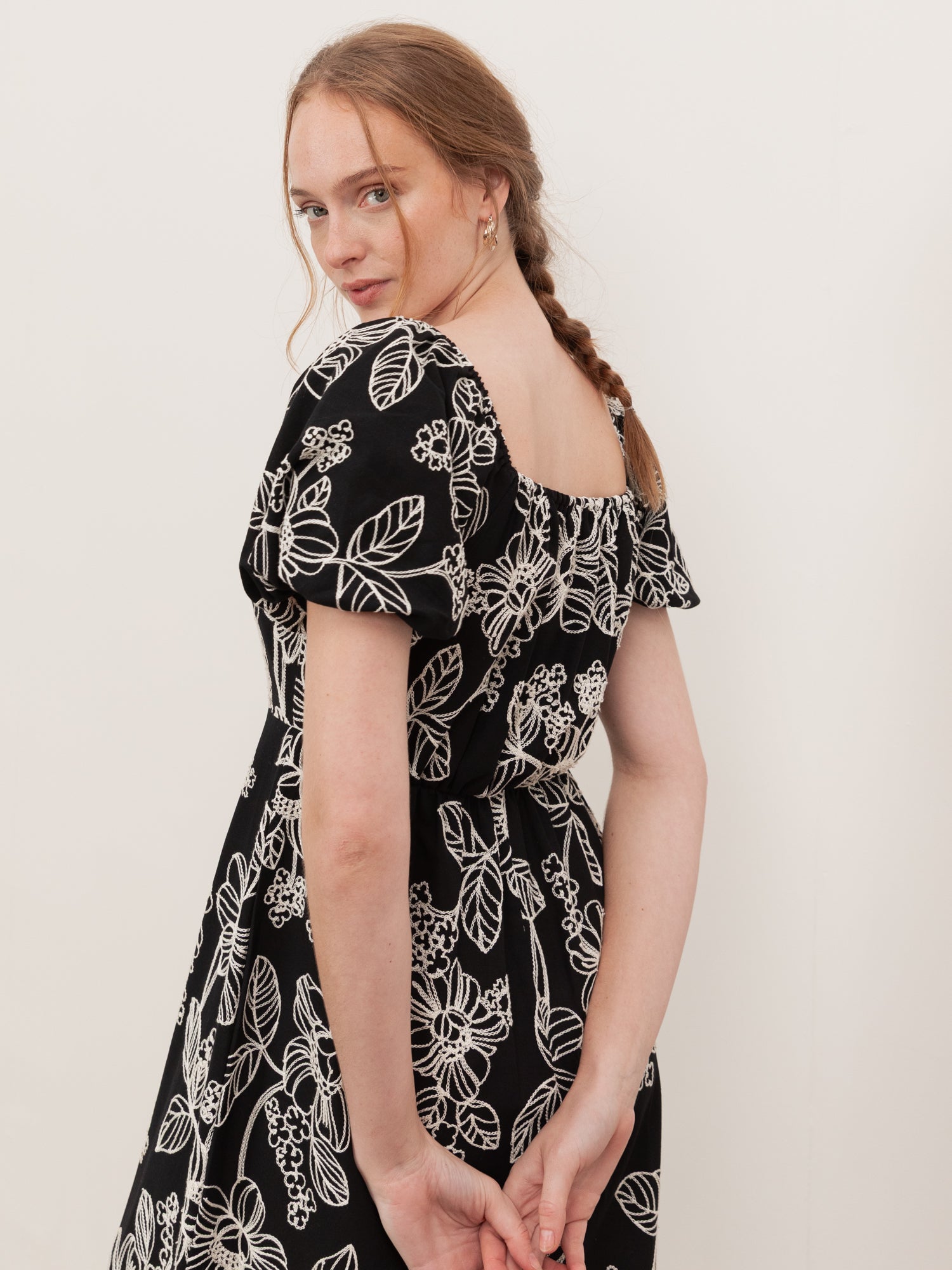 Lovedrobe Black Embroidered Short Sleeve Square Neck Midaxi Dress