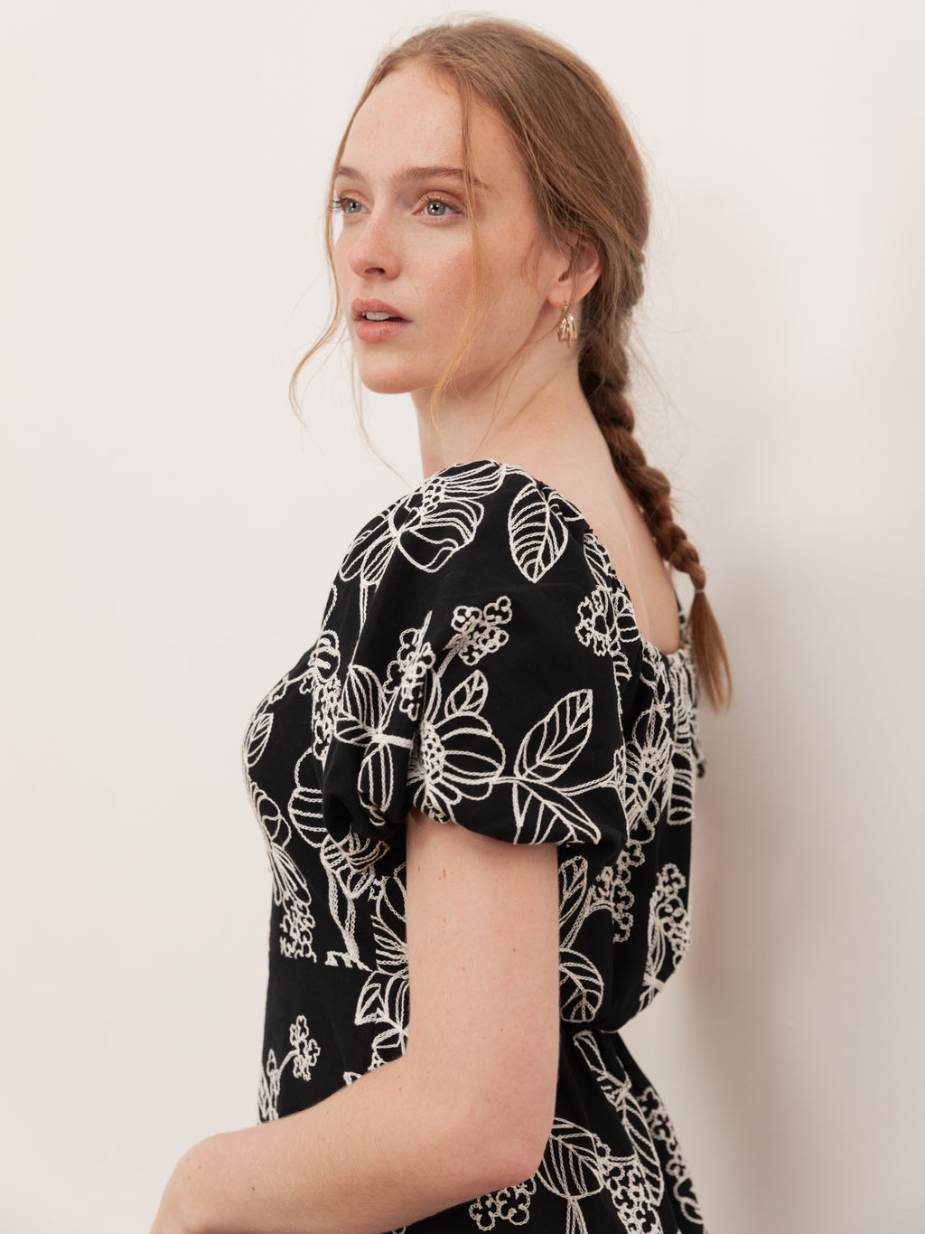 Lovedrobe Black Embroidered Short Sleeve Square Neck Midaxi Dress