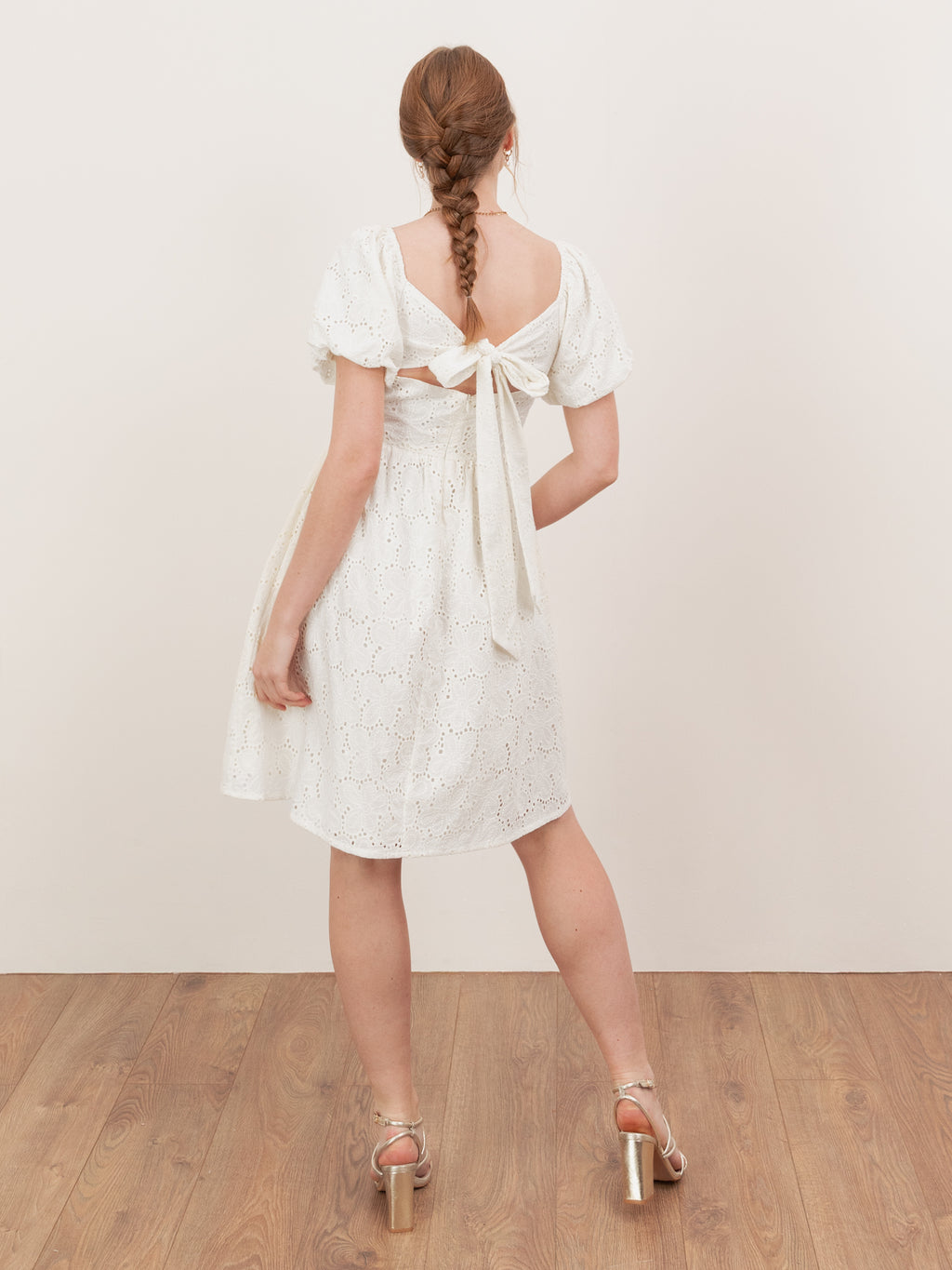 Lovedrobe Cream Broderie Bow Detail Mini Dress