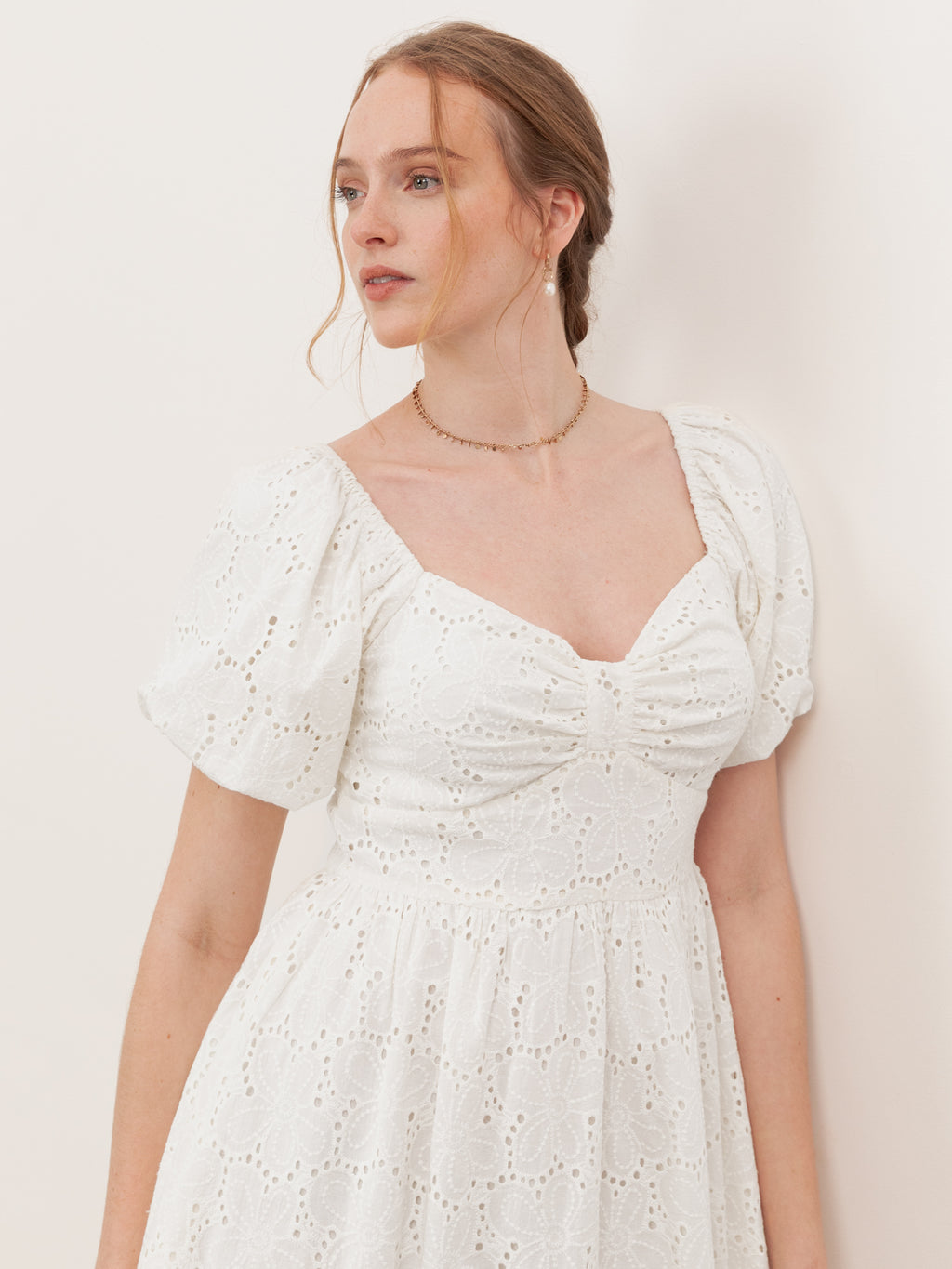 Lovedrobe Cream Broderie Bow Detail Mini Dress